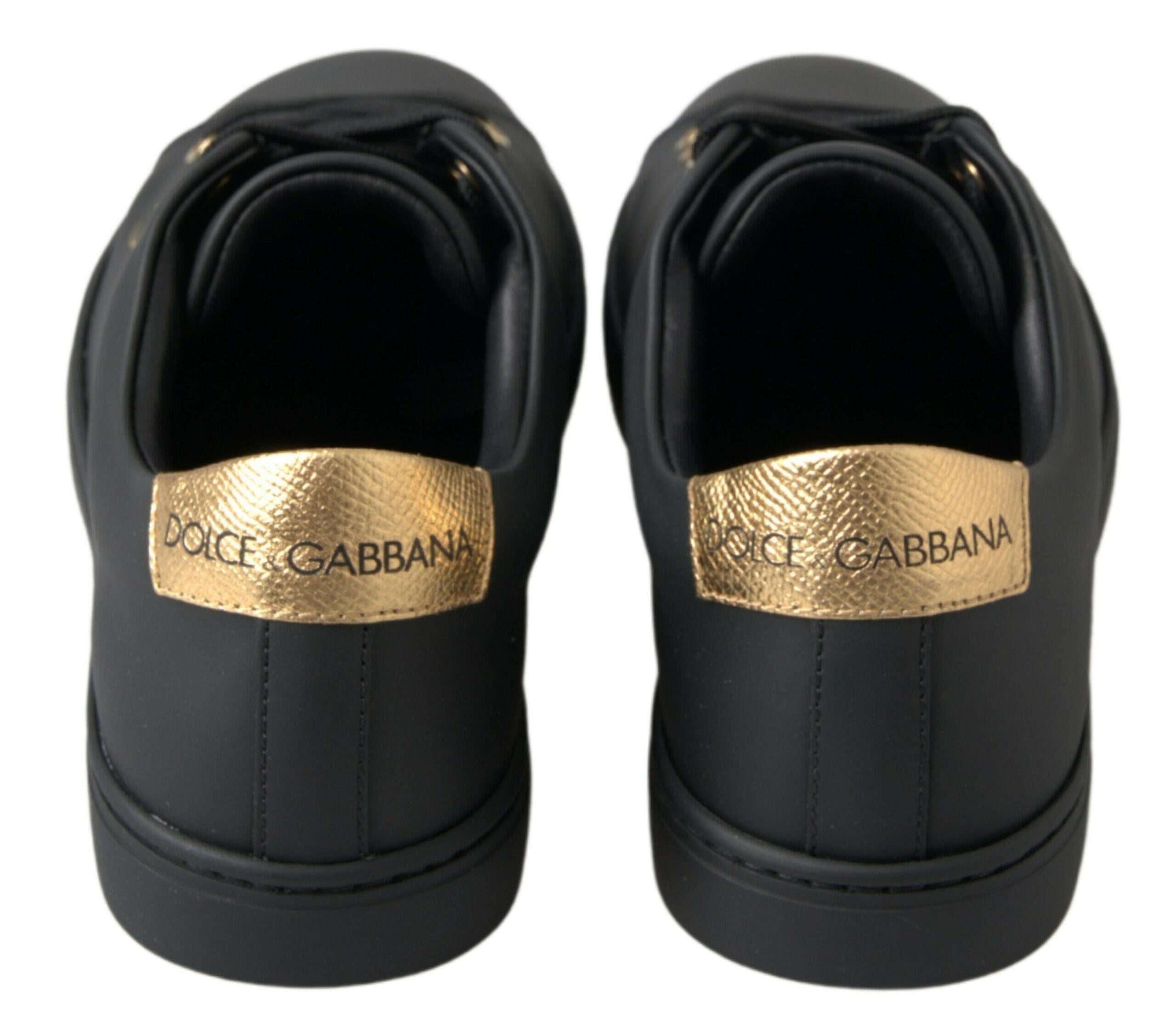 Dolce & Gabbana Black Gold Leather Classic Sneakers Shoes.