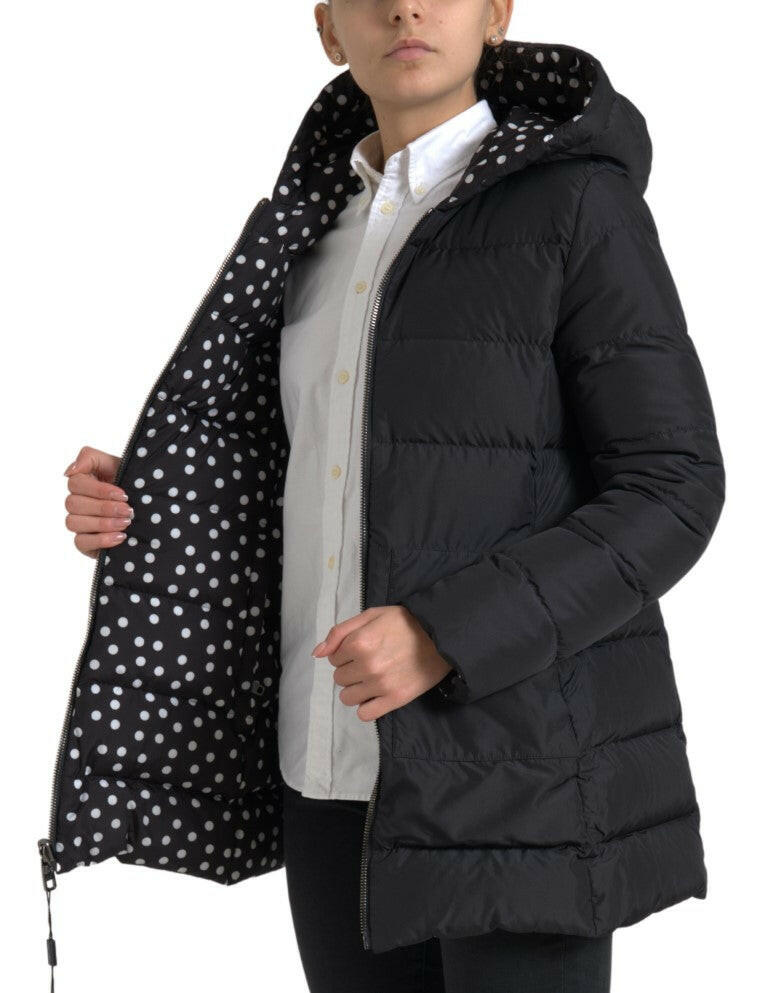 Dolce & Gabbana Black Polyester Hooded Reversible Jacket.