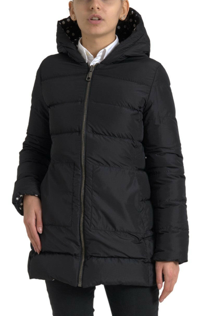 Dolce & Gabbana Black Polyester Hooded Reversible Jacket.
