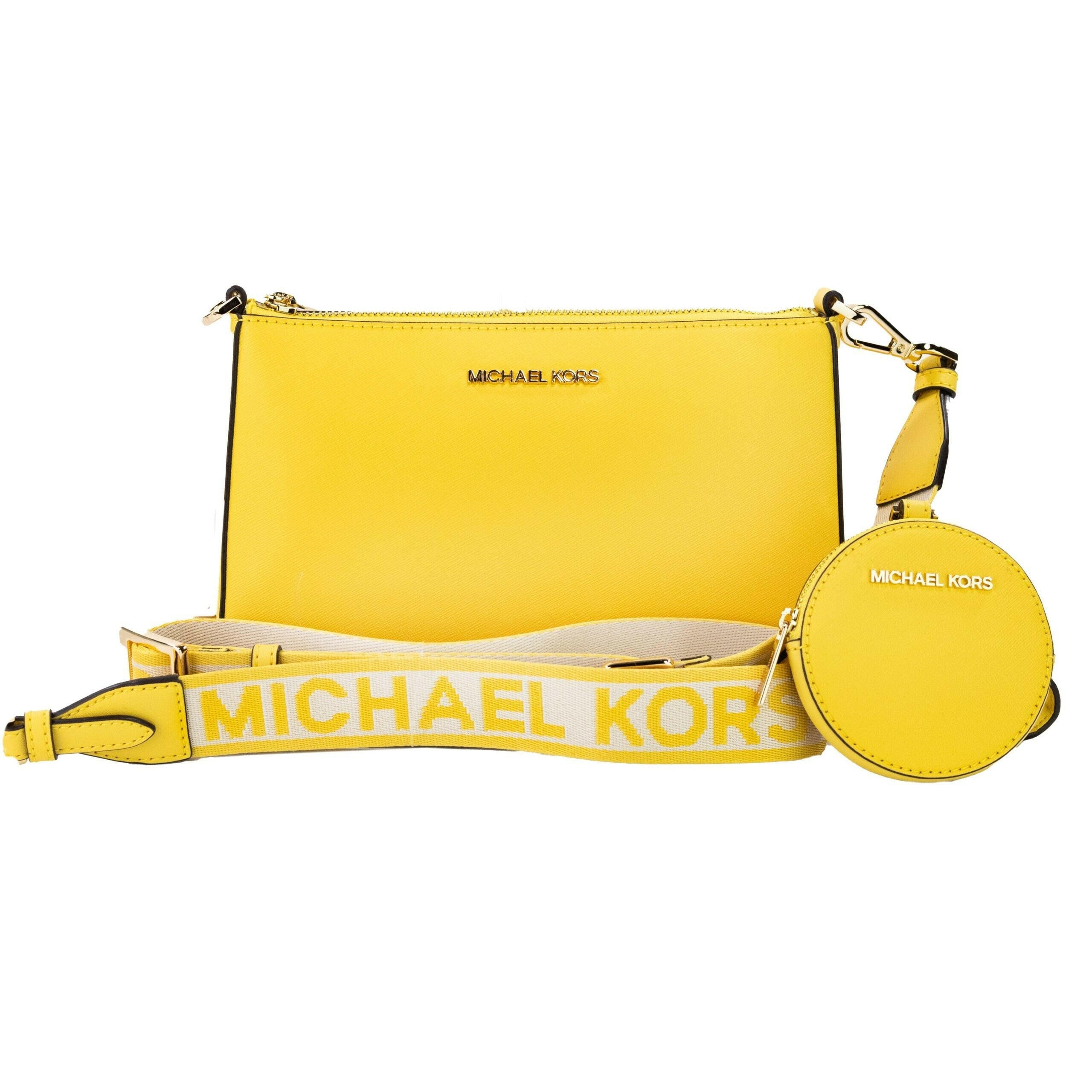 Michael Kors Jet Set Daffodil Vegan Crossbody Tech Attachment Bag Purse.