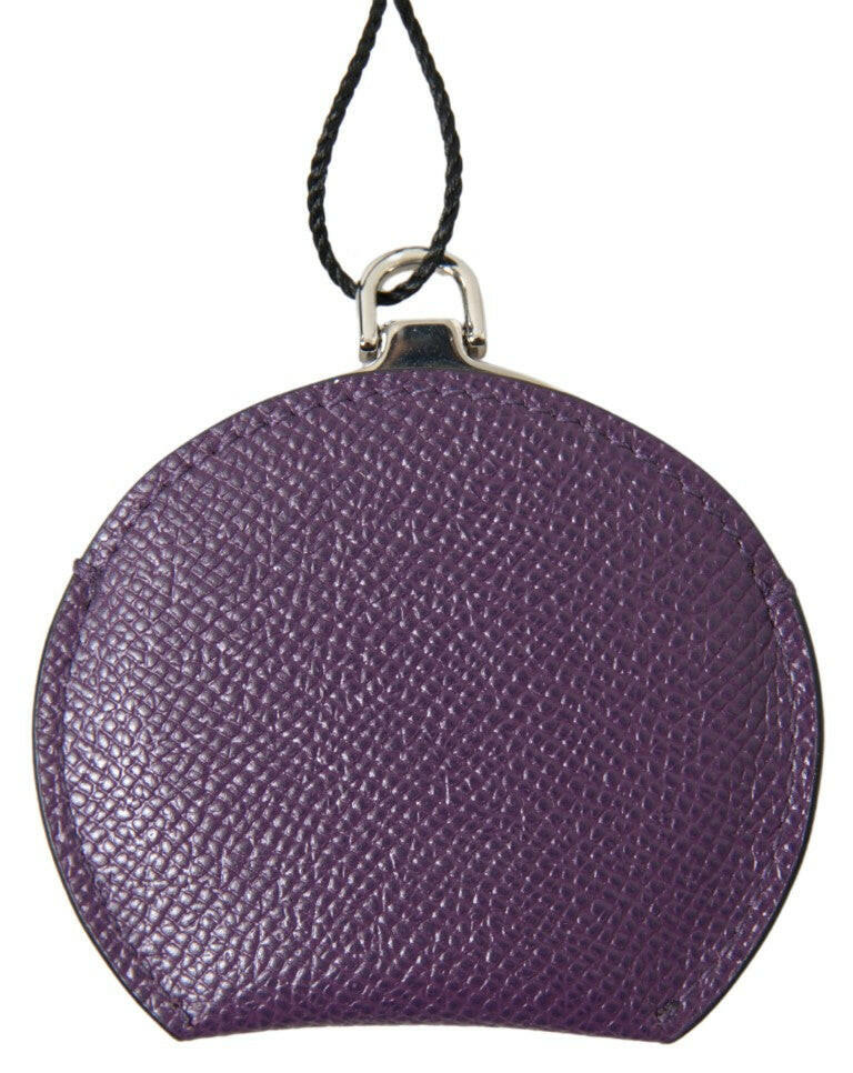 Dolce & Gabbana Purple Calfskin Leather Round Hand Mirror Holder.