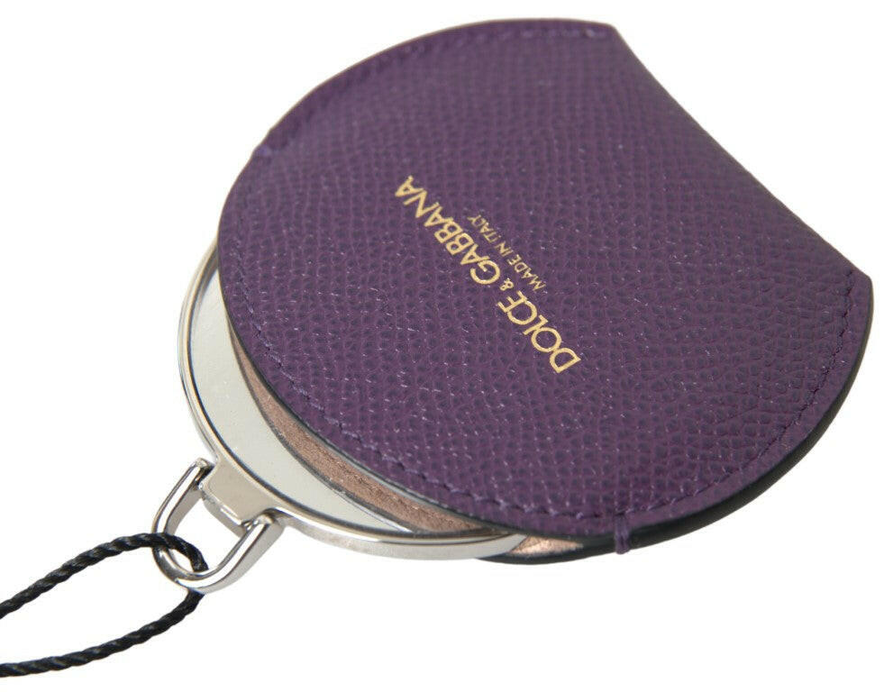 Dolce & Gabbana Purple Calfskin Leather Round Hand Mirror Holder.