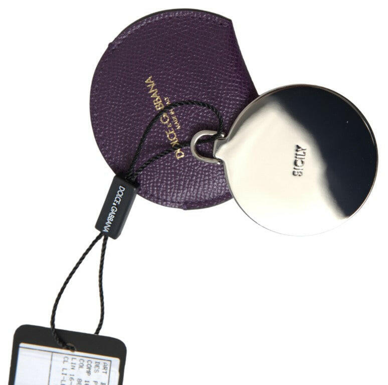 Dolce & Gabbana Purple Calfskin Leather Round Hand Mirror Holder.