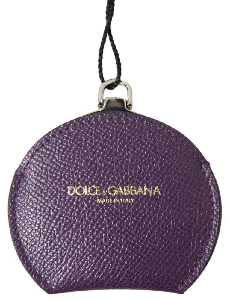 Dolce & Gabbana Purple Calfskin Leather Round Hand Mirror Holder.
