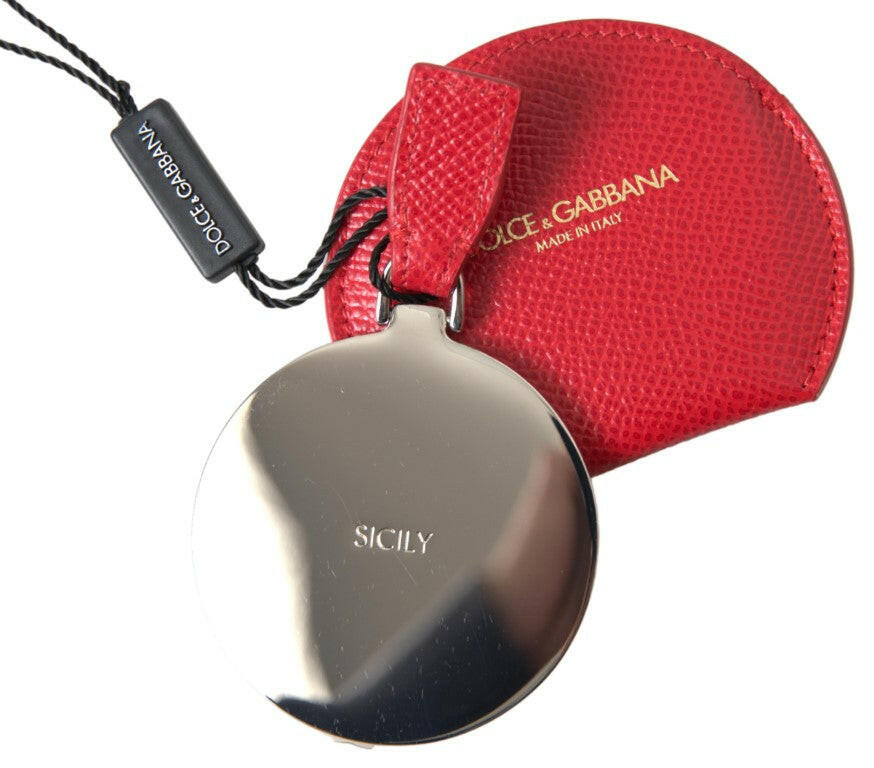 Dolce & Gabbana Red Calfskin Leather Hand Mirror Holder.