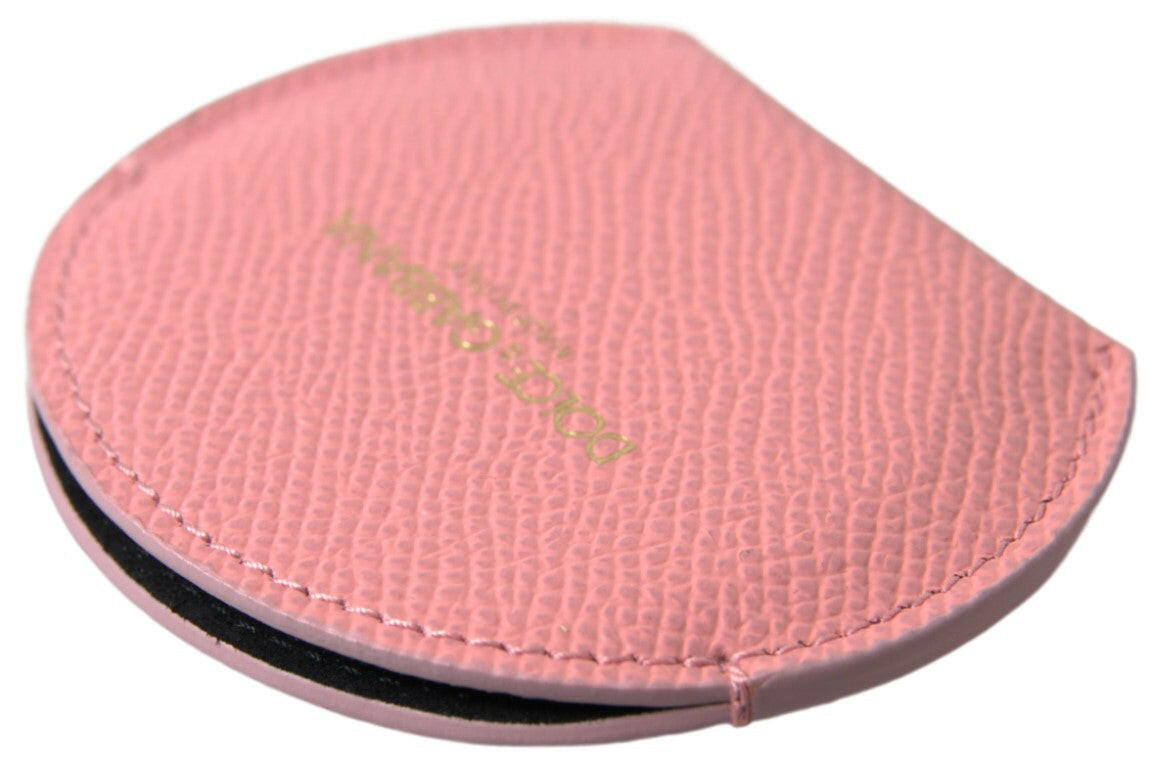 Dolce & Gabbana Pink Calfskin Leather Round Mirror Holder.
