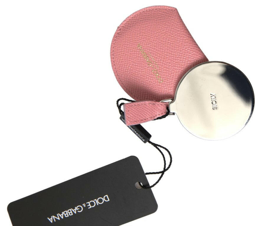 Dolce & Gabbana Pink Calfskin Leather Round Mirror Holder.