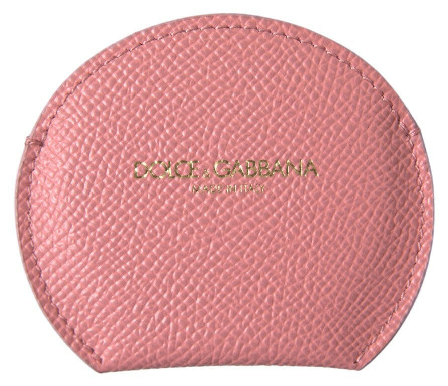 Dolce & Gabbana Pink Calfskin Leather Round Mirror Holder.
