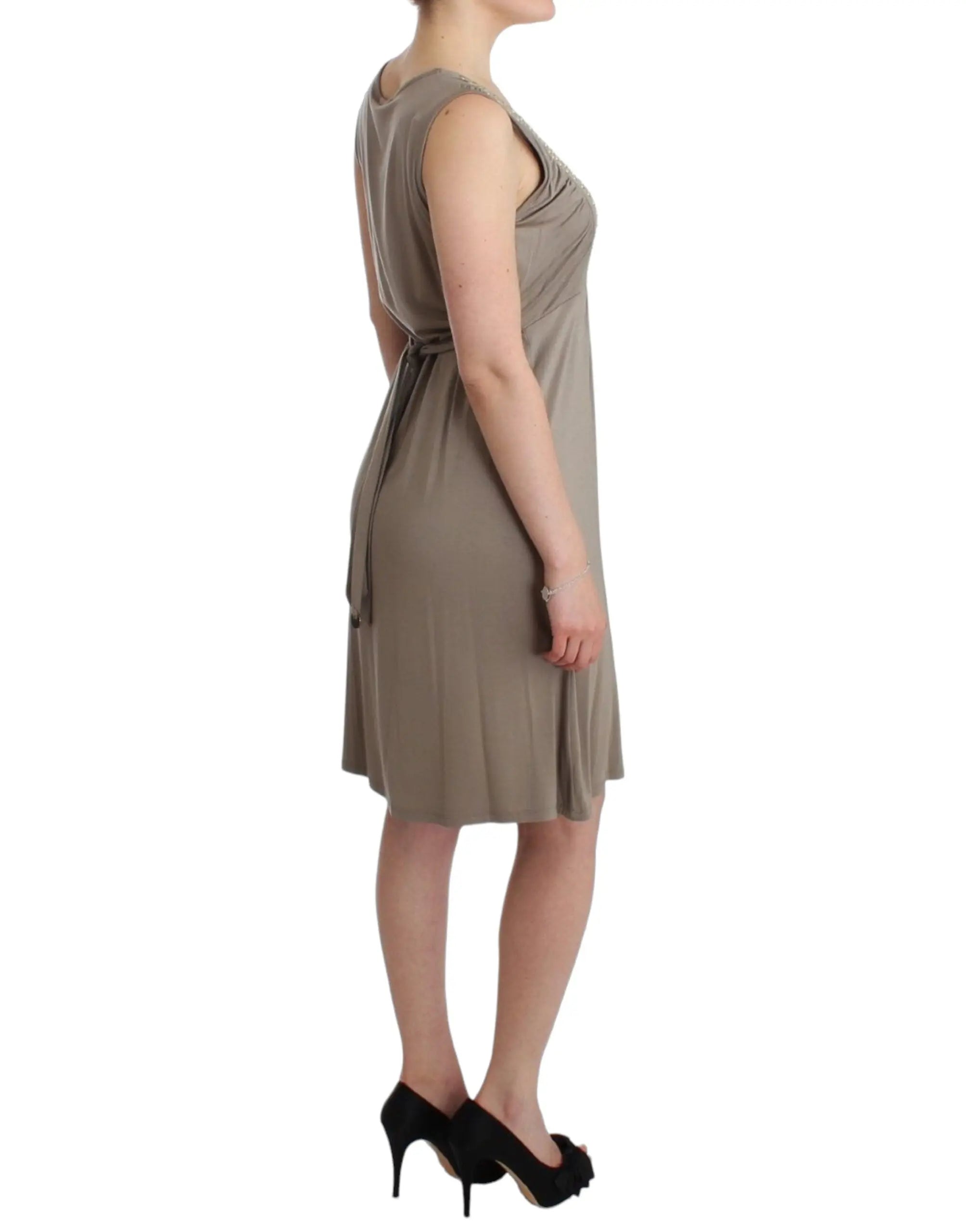Roccobarocco Studded Sheath Knee-Length Dress in Beige Roccobarocco