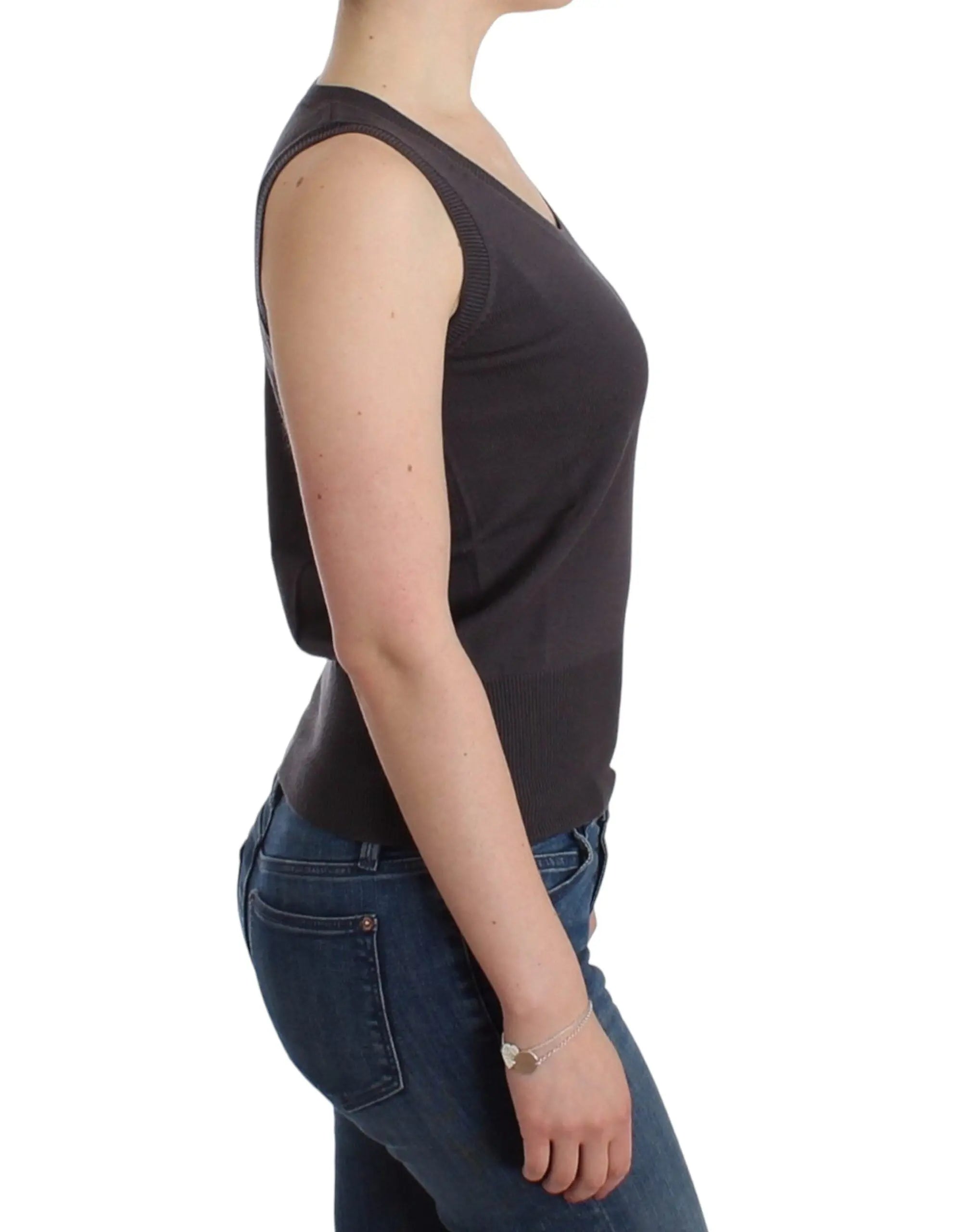John Galliano Elegant Sleeveless Brown Knit Top John Galliano