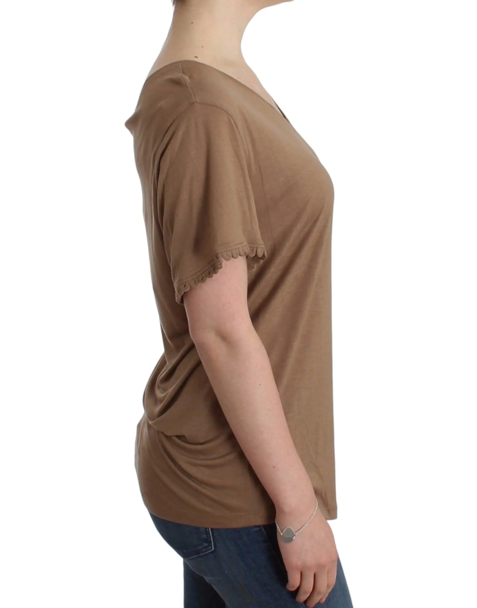 John Galliano Elegant Short-Sleeved Brown Rayon Top John Galliano
