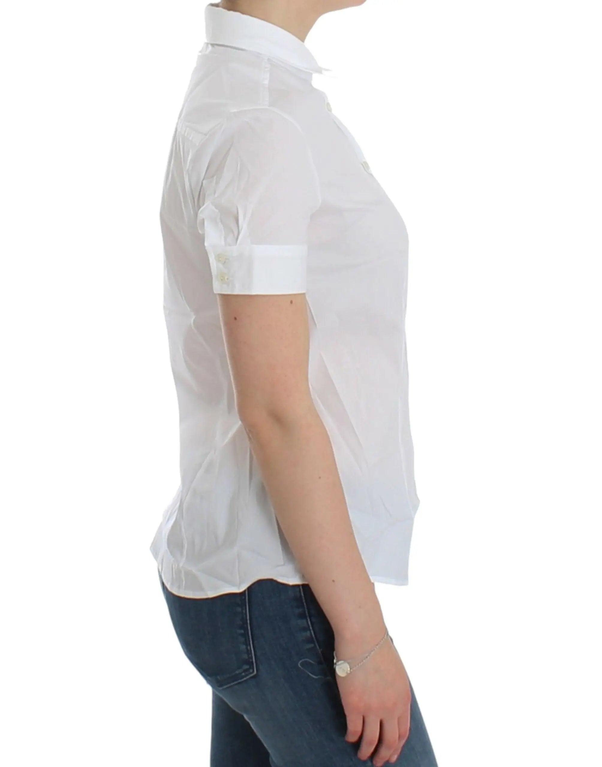 John Galliano Chic White Cotton Blend Shortsleeve Blouse John Galliano