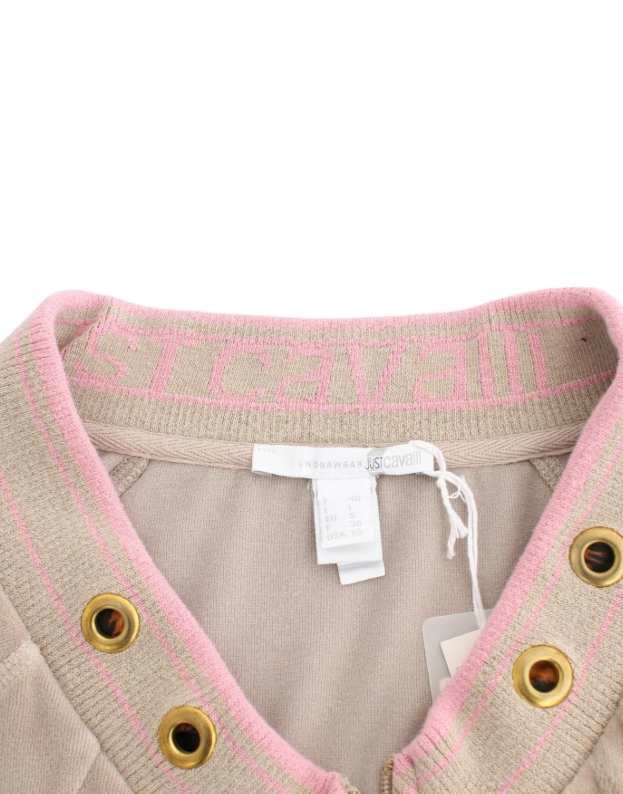 Cavalli Beige velvet zipup sweater Cavalli