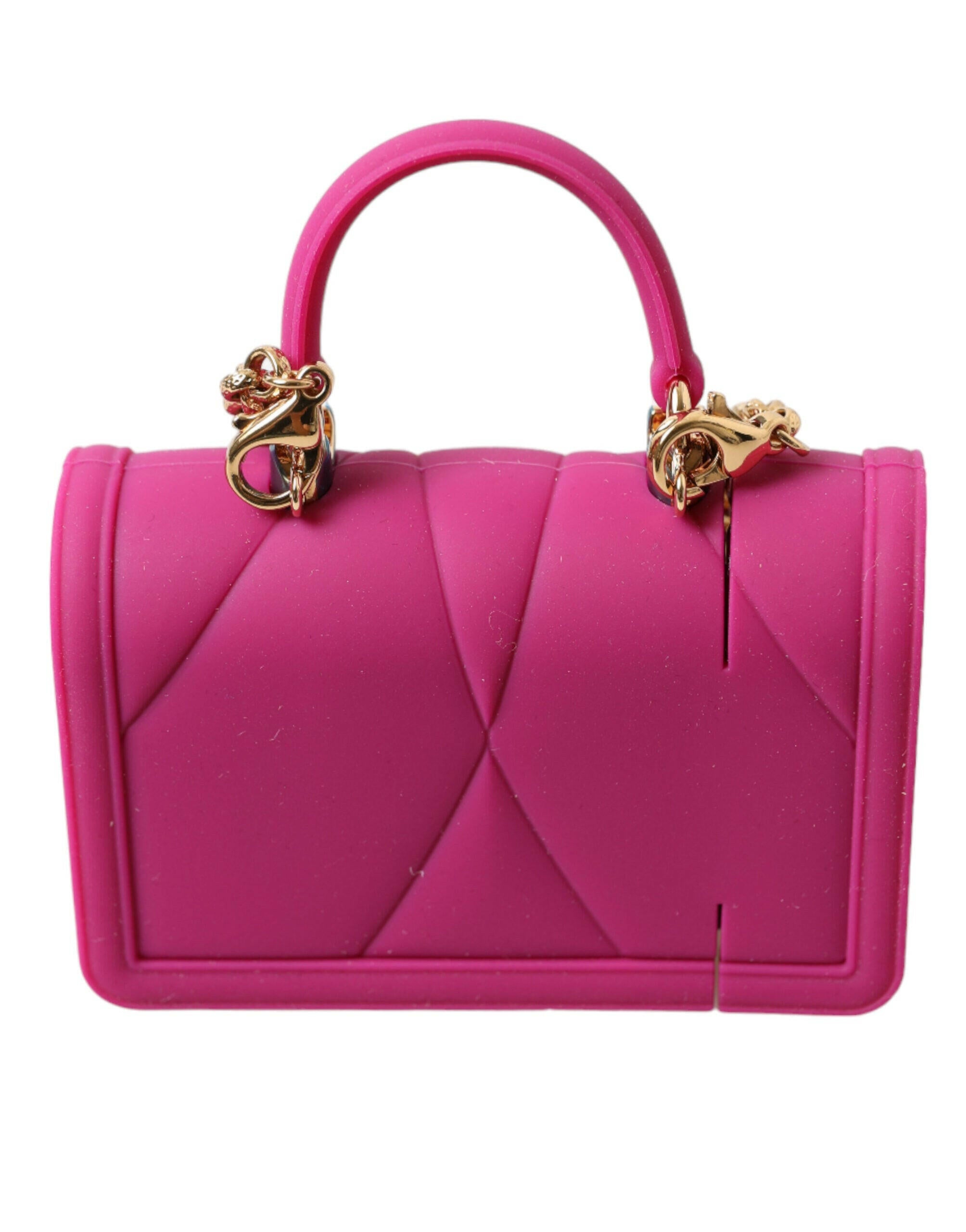 Dolce & Gabbana Pink Silicone Devotion Heart Bag Gold Chain Airpods Case.