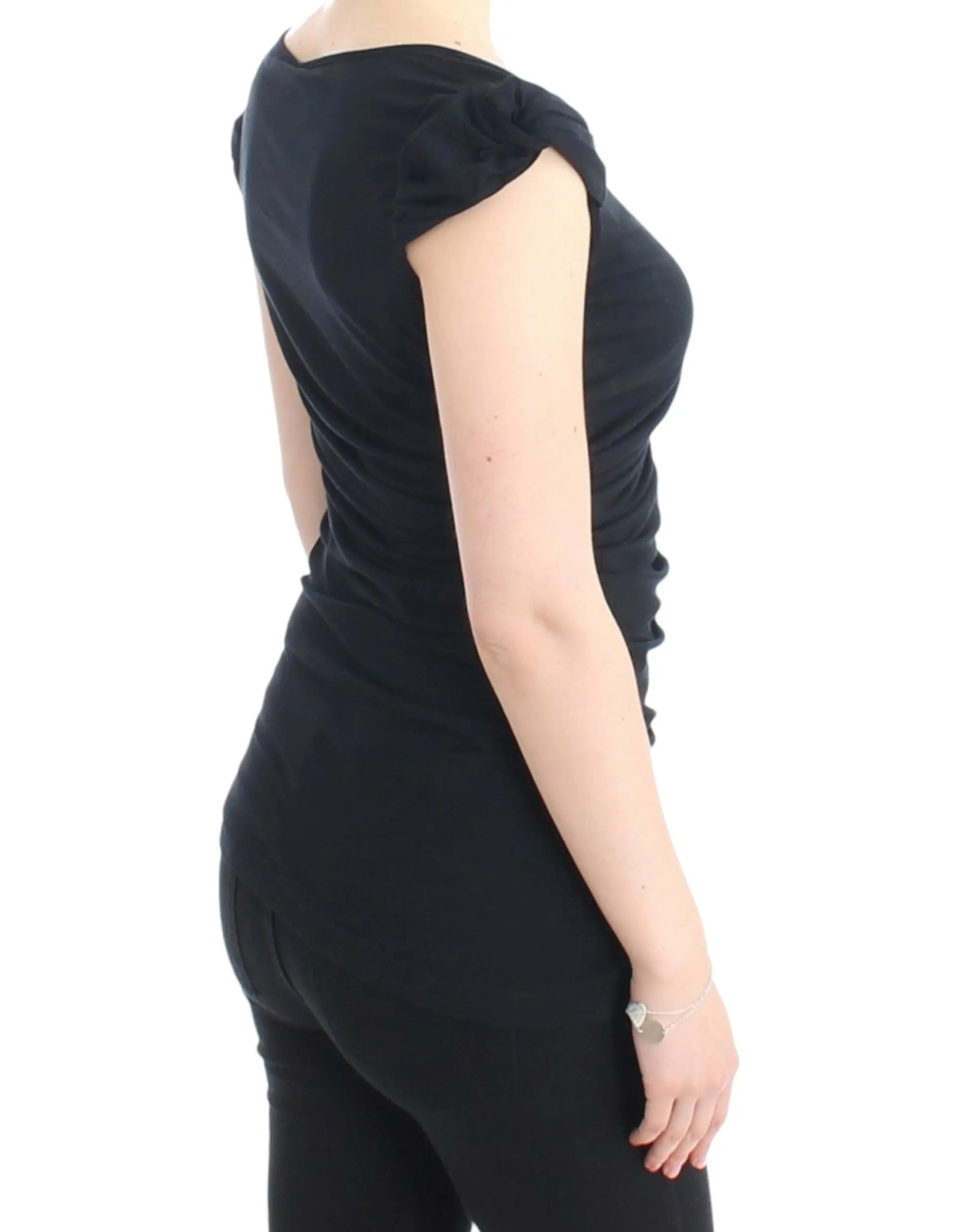 Cavalli Elegant Cap Sleeve Black Top Cavalli