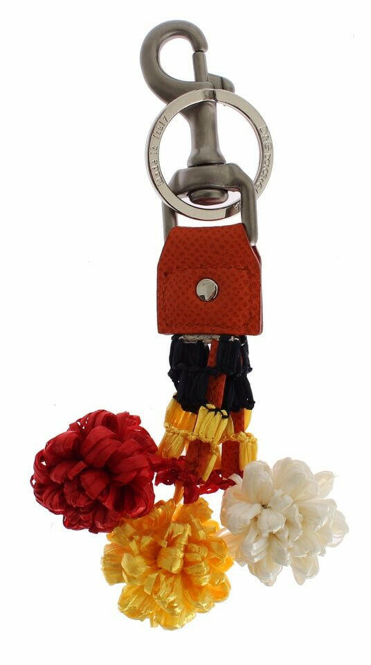 Dolce & Gabbana Red White Raffia Leather Clasp Finder Keyring Keychain.