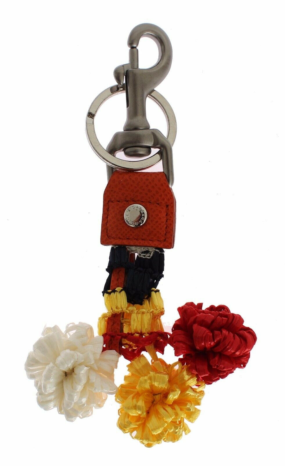 Dolce & Gabbana Red White Raffia Leather Clasp Finder Keyring Keychain.