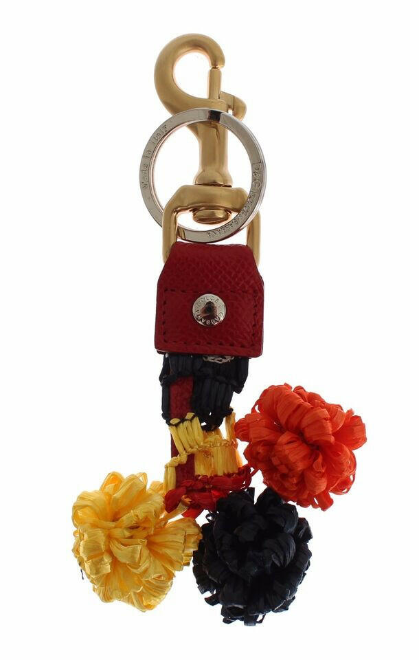 Dolce & Gabbana Gold Yellow Raffia Leather Clasp Finder Chain Keyring.