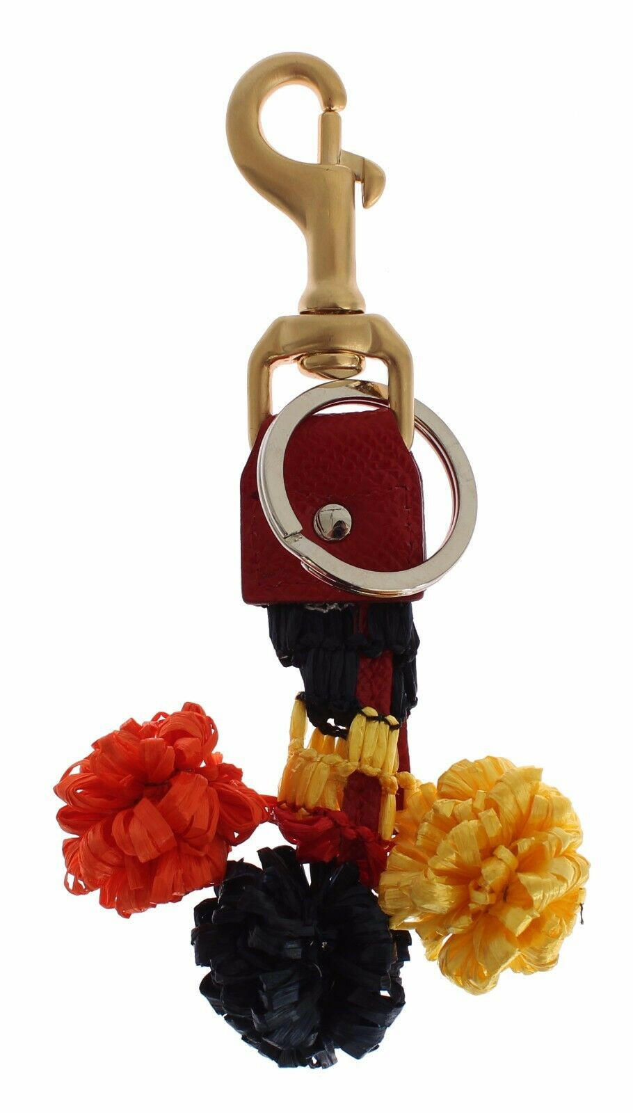 Dolce & Gabbana Gold Yellow Raffia Leather Clasp Finder Chain Keyring.