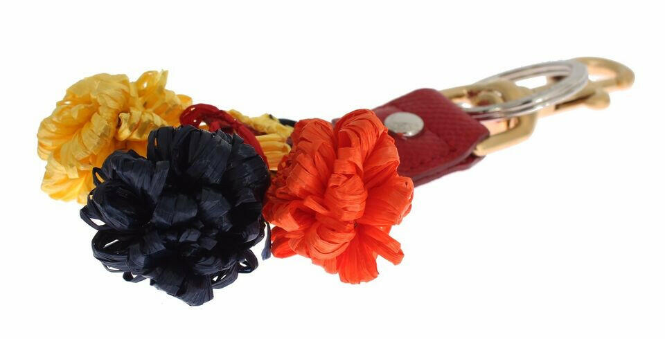 Dolce & Gabbana Gold Yellow Raffia Leather Clasp Finder Chain Keyring.
