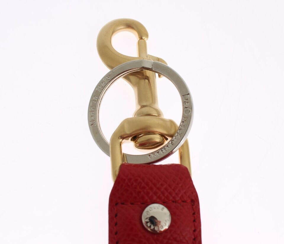 Dolce & Gabbana Gold Yellow Raffia Leather Clasp Finder Chain Keyring.