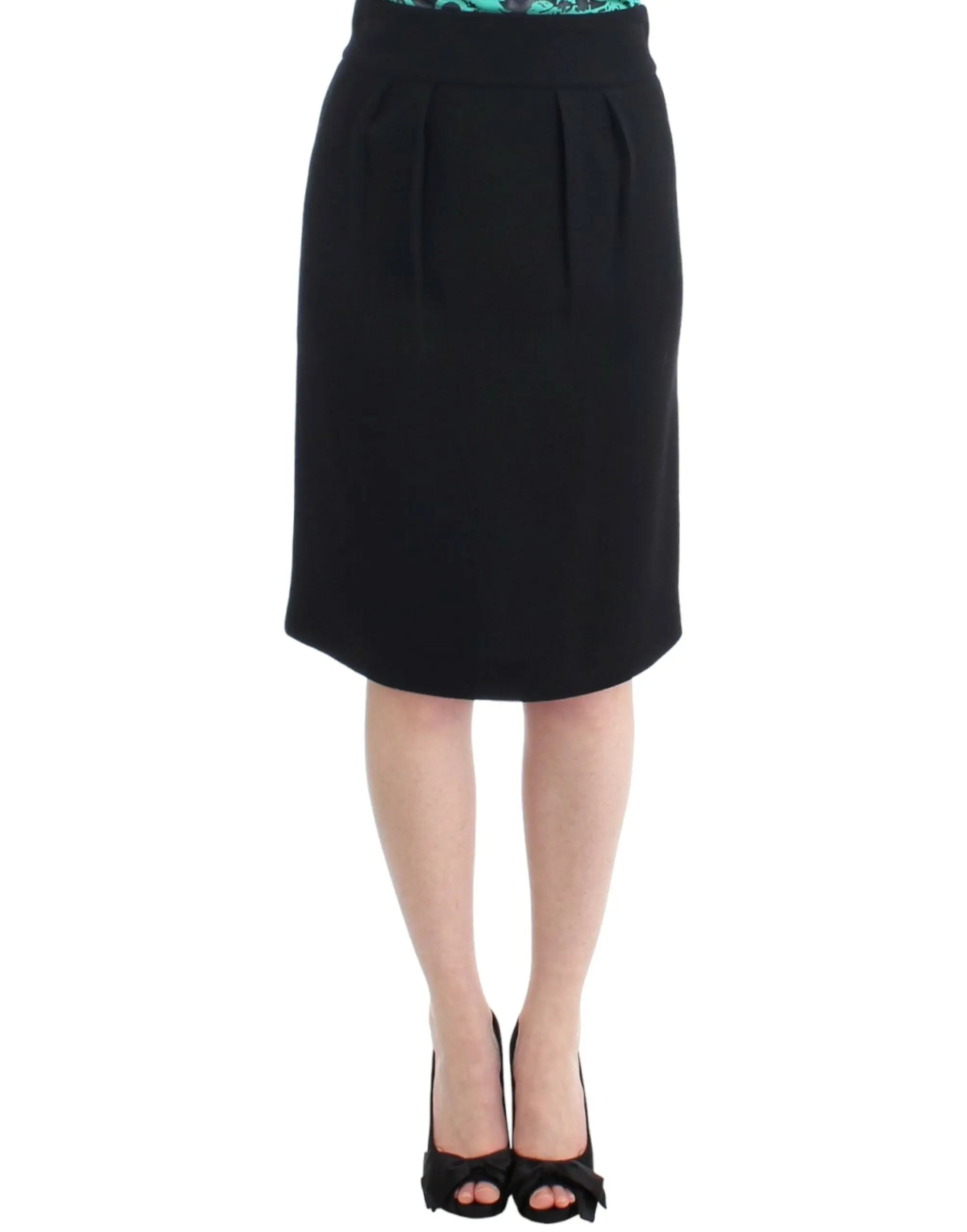 Cavalli Elegant Black Wool Pencil Skirt - MaraFormigone