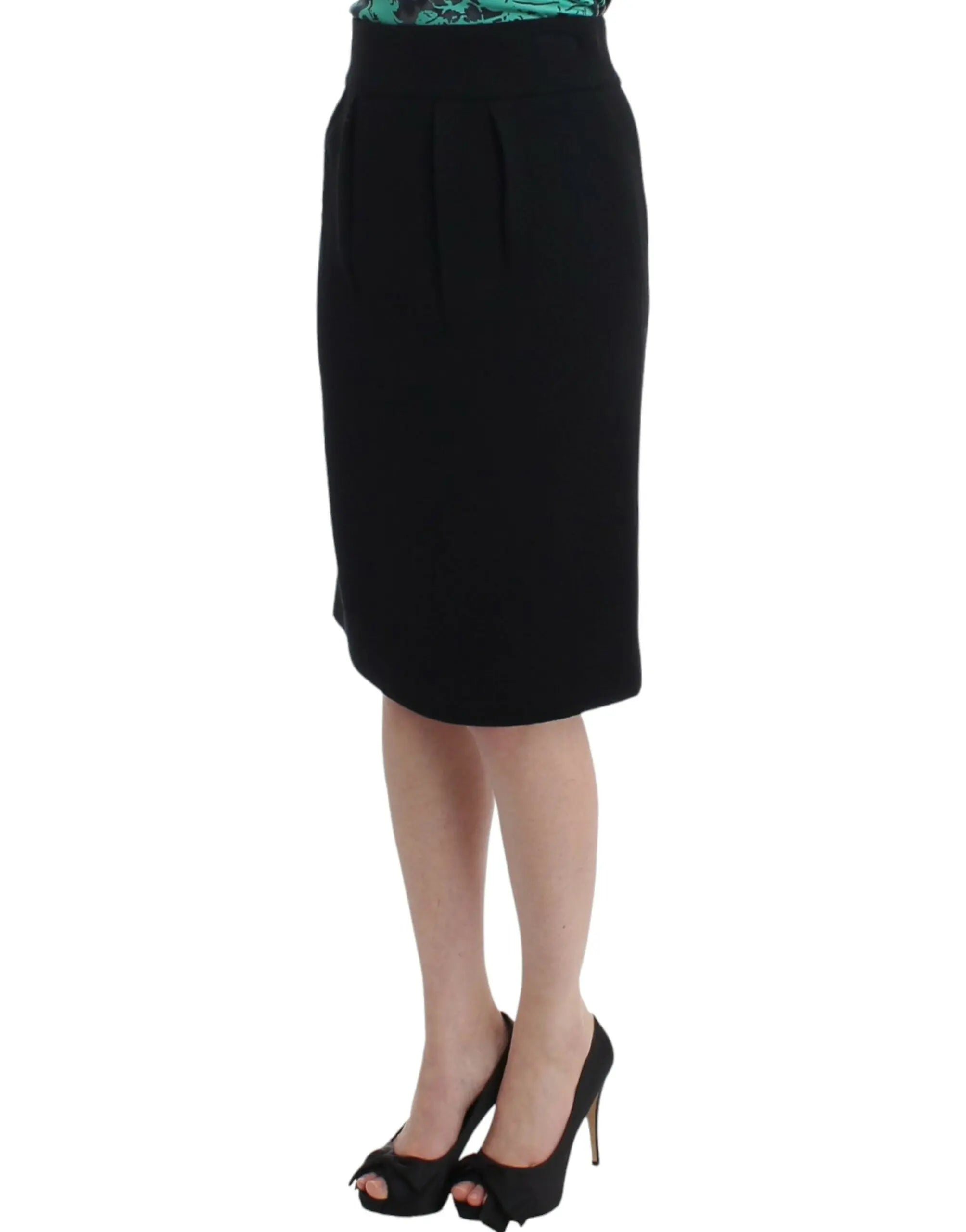 Cavalli Elegant Black Wool Pencil Skirt - MaraFormigone