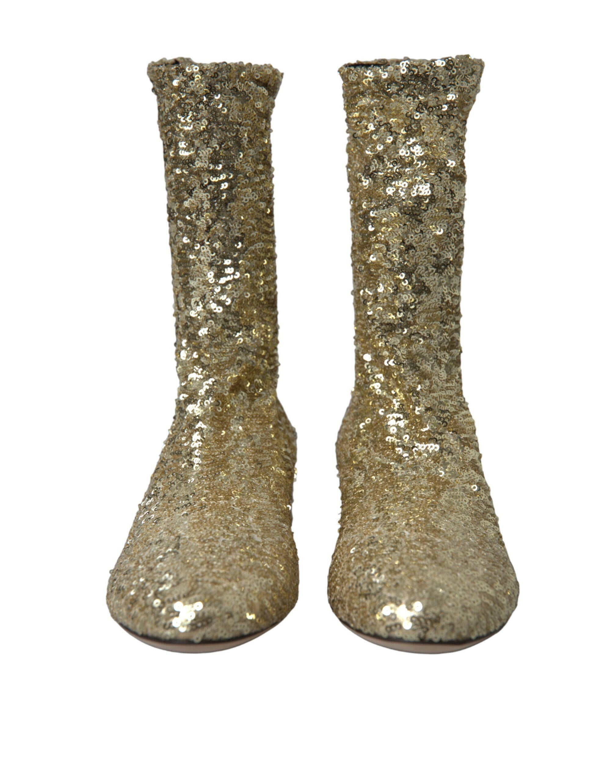 Dolce & Gabbana Gold Sequined Short Boots Stretch Shoes.