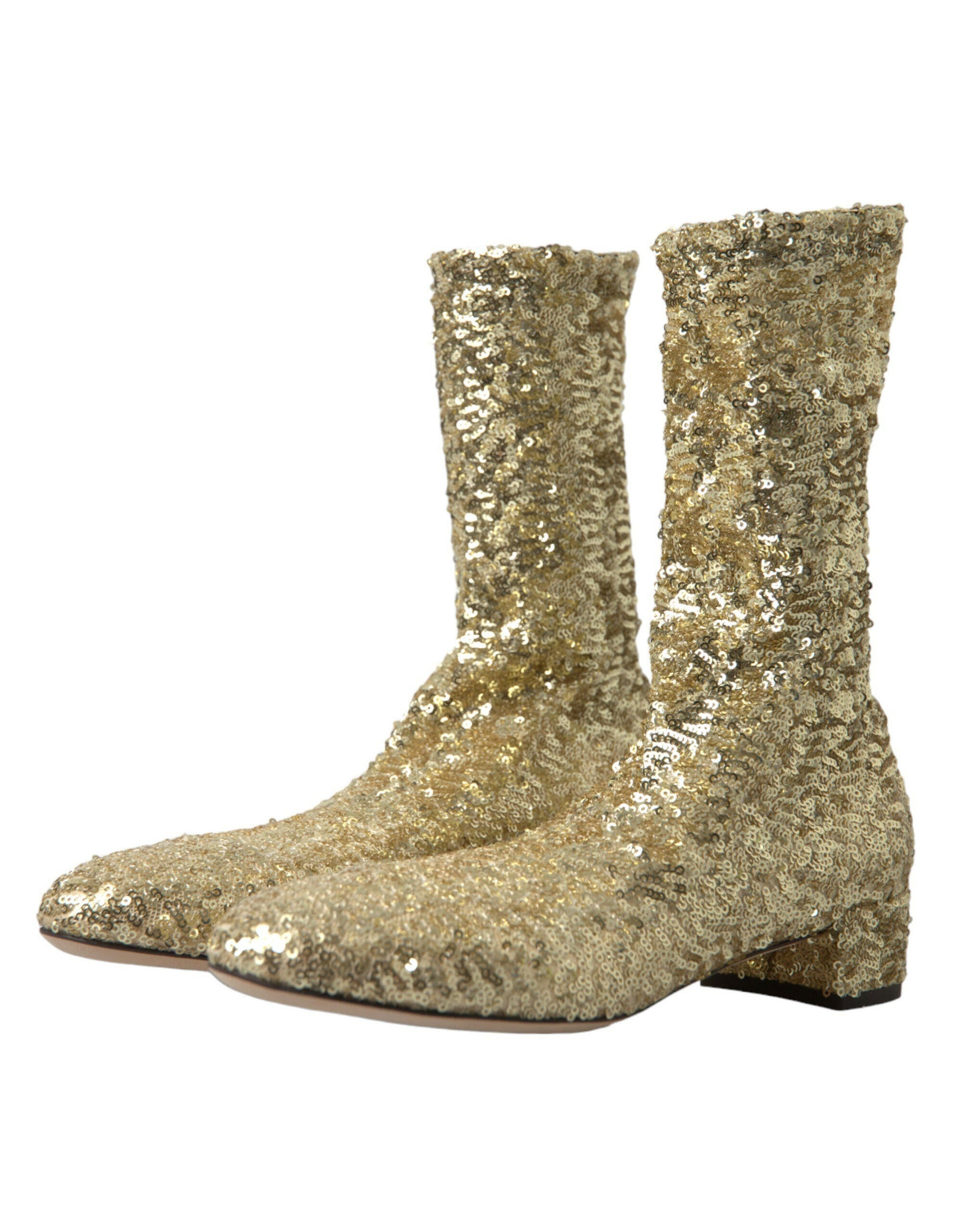 Dolce & Gabbana Gold Sequined Short Boots Stretch Shoes.