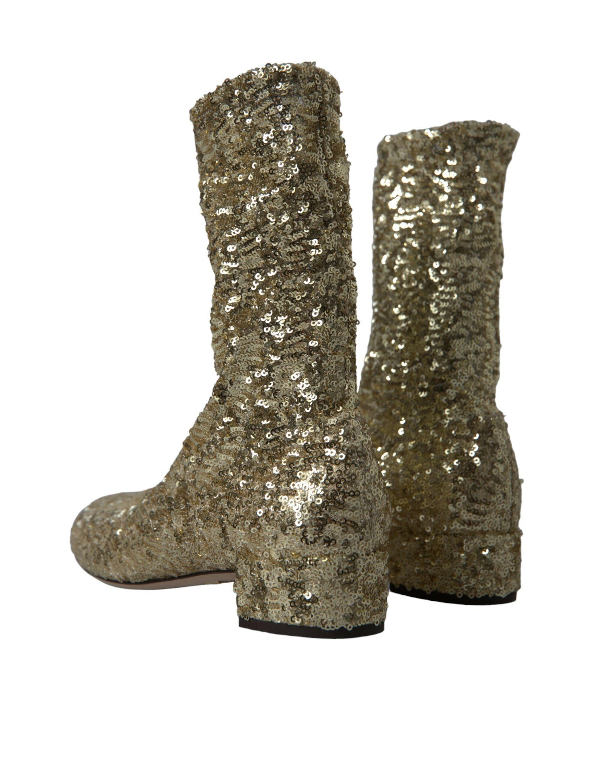 Dolce & Gabbana Gold Sequined Short Boots Stretch Shoes.