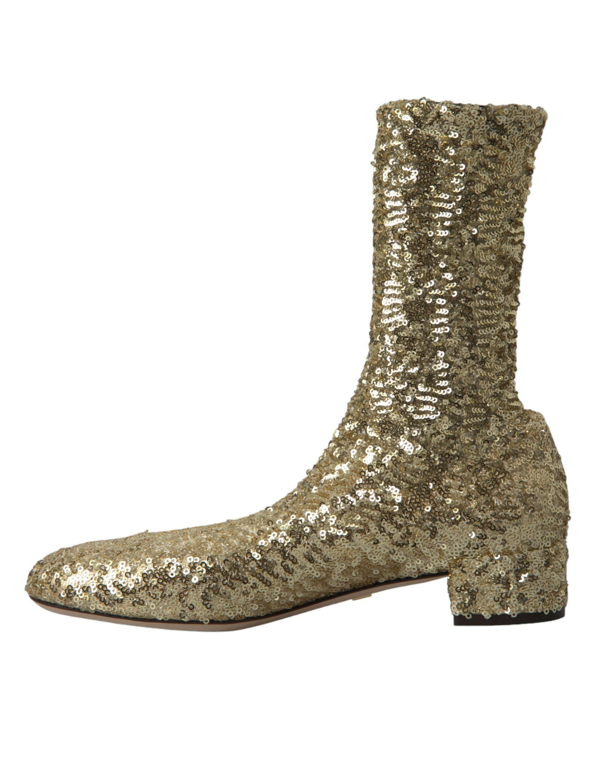 Dolce & Gabbana Gold Sequined Short Boots Stretch Shoes.