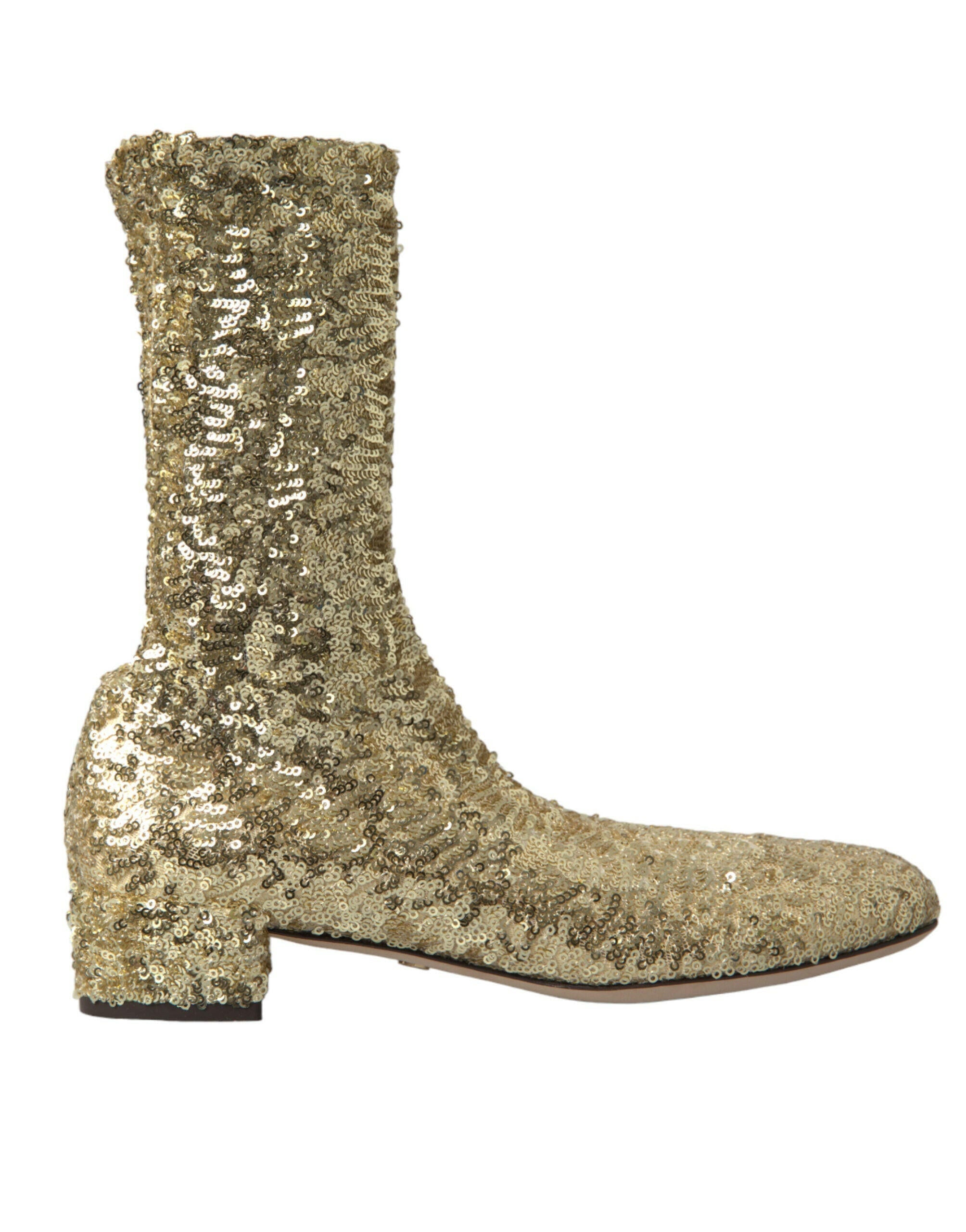 Dolce & Gabbana Gold Sequined Short Boots Stretch Shoes.