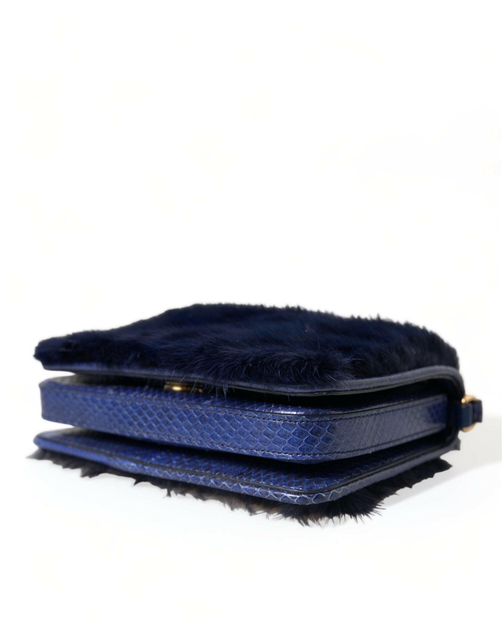 Dolce & Gabbana Dark Blue Fur Ayers Lily Twist Crossbody Shoulder Bag.