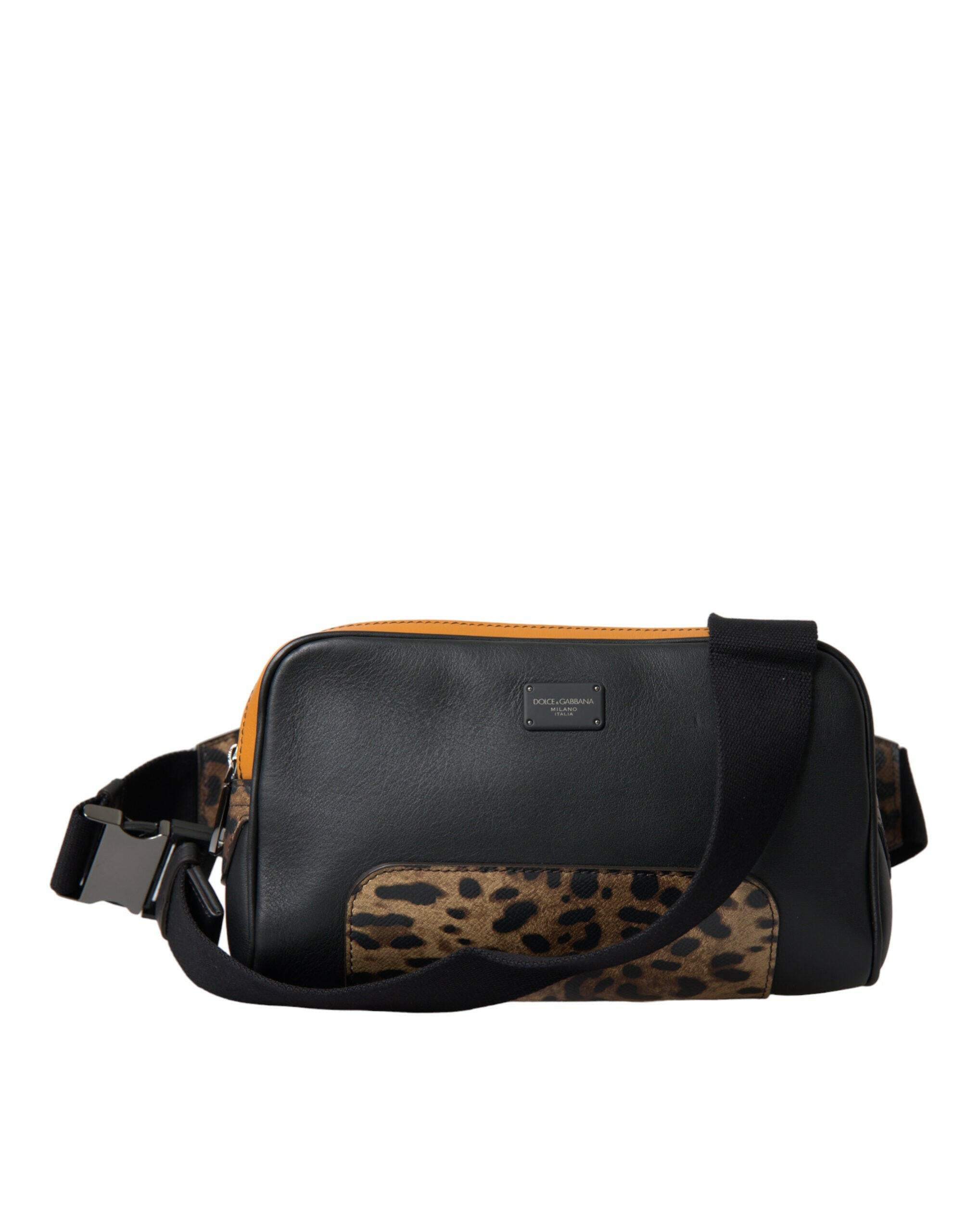 Dolce & Gabbana Black Exotic Leather Logo Belt Waist Fanny Pack Bag.