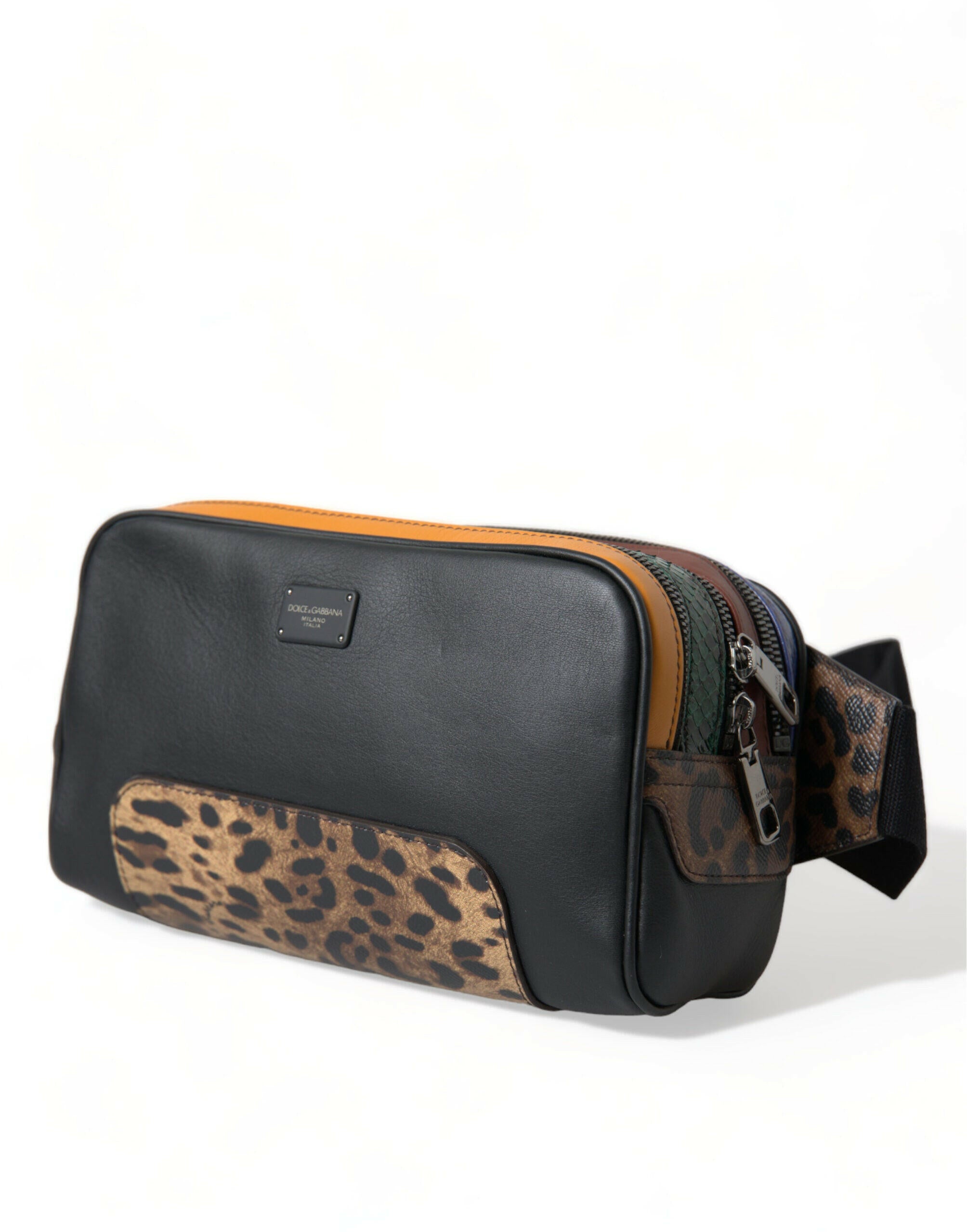 Dolce & Gabbana Black Exotic Leather Logo Belt Waist Fanny Pack Bag.