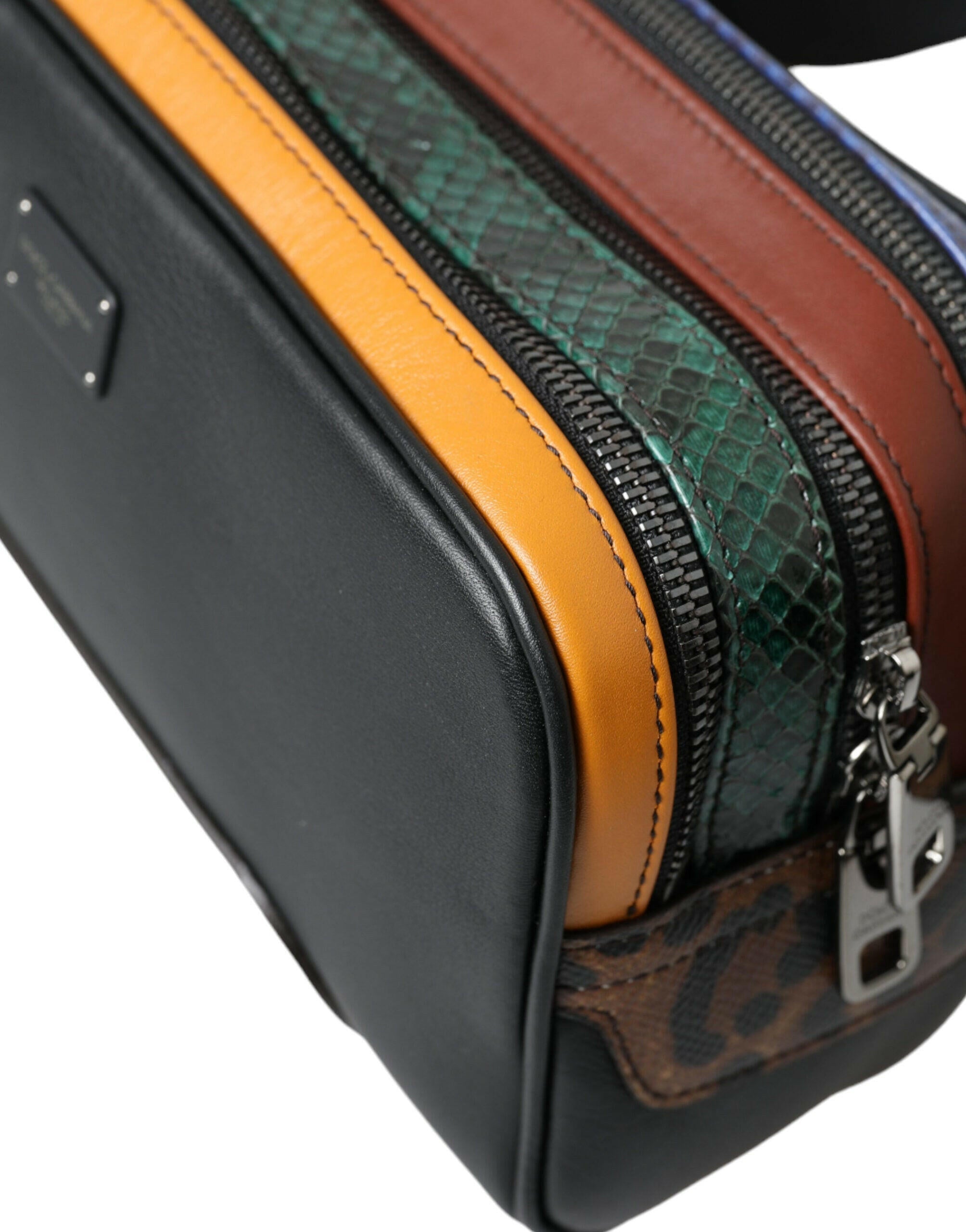 Dolce & Gabbana Black Exotic Leather Logo Belt Waist Fanny Pack Bag.