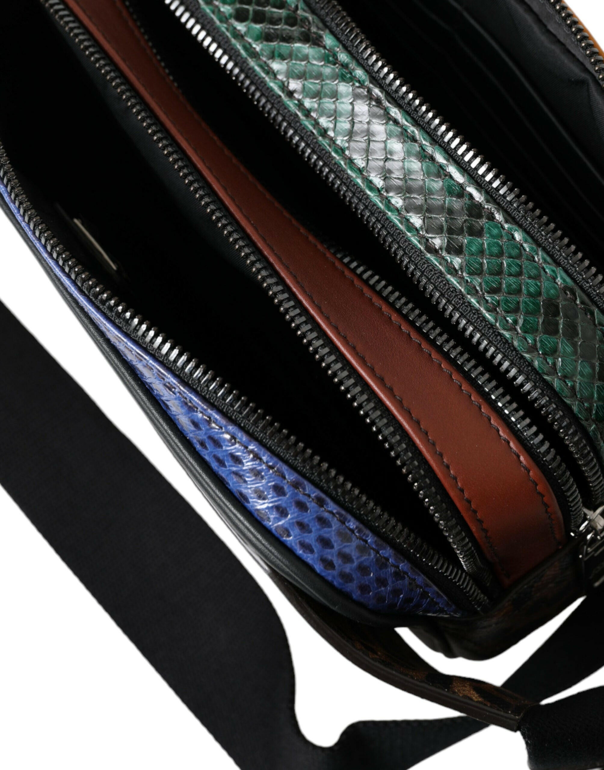 Dolce & Gabbana Black Exotic Leather Logo Belt Waist Fanny Pack Bag.