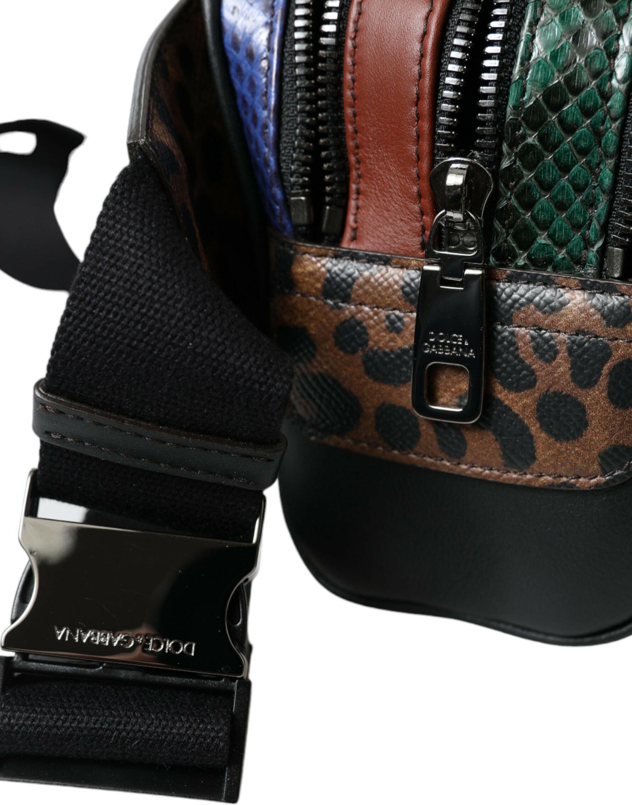 Dolce & Gabbana Black Exotic Leather Logo Belt Waist Fanny Pack Bag.