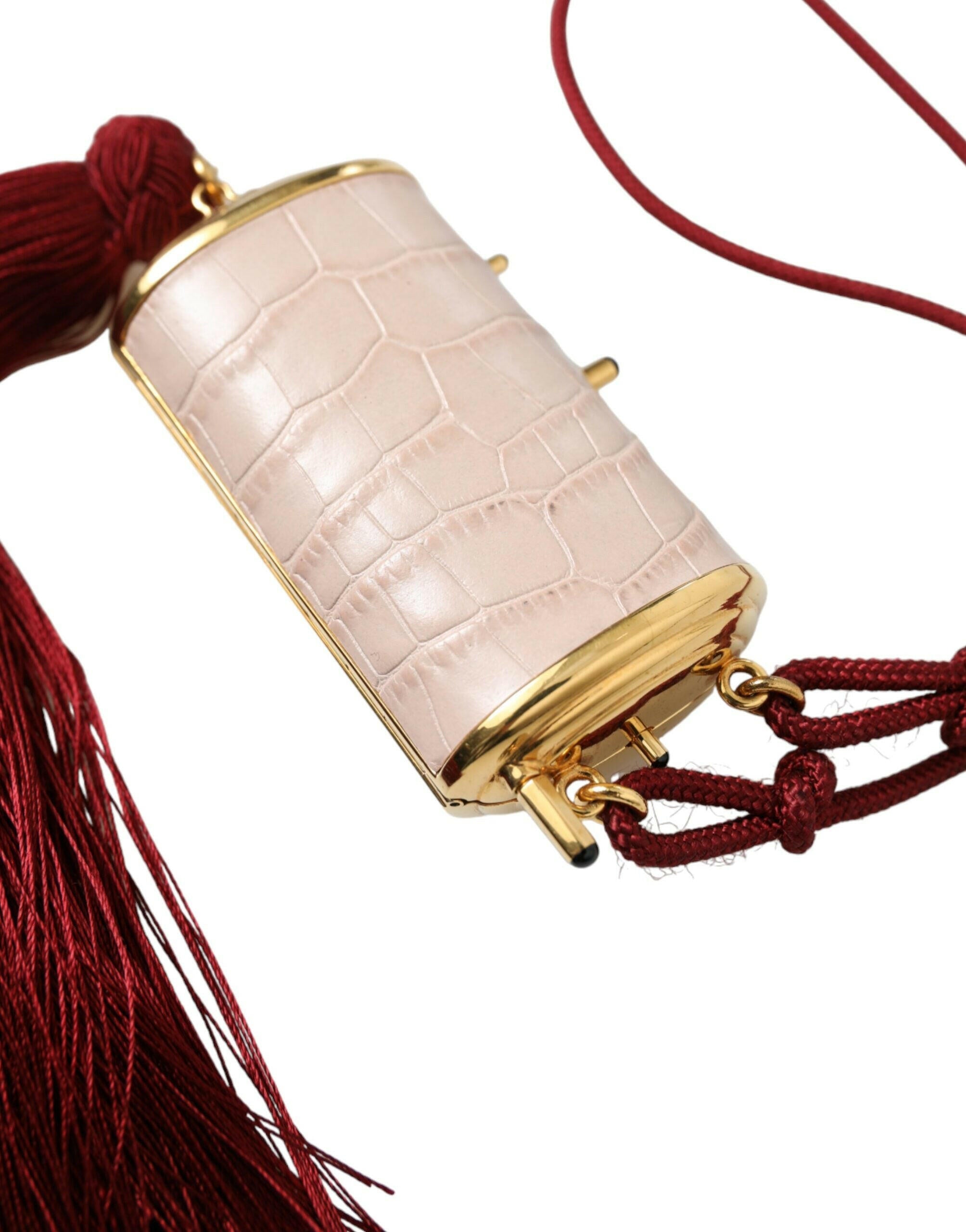Dolce & Gabbana Pink Exotic Leather Mini Mirror Tassel Makeup Bag.