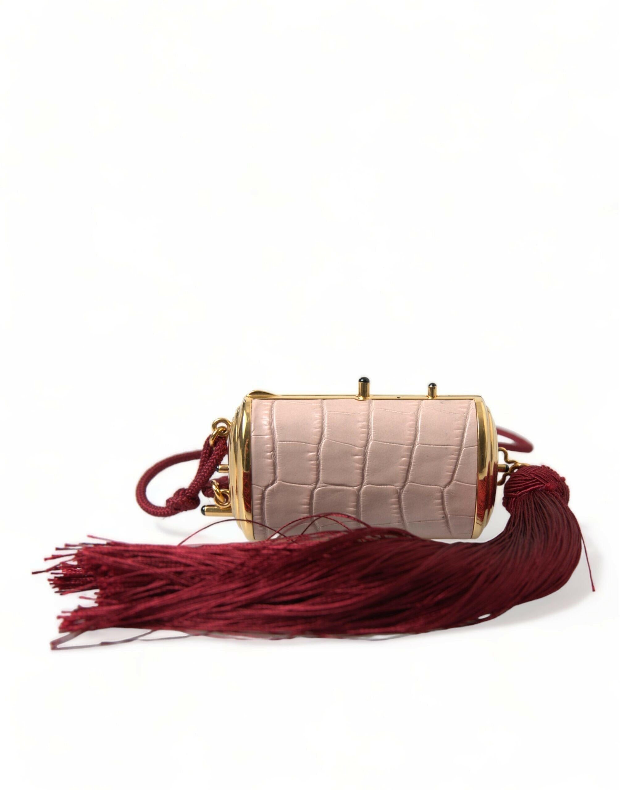 Dolce & Gabbana Pink Exotic Leather Mini Mirror Tassel Makeup Bag.