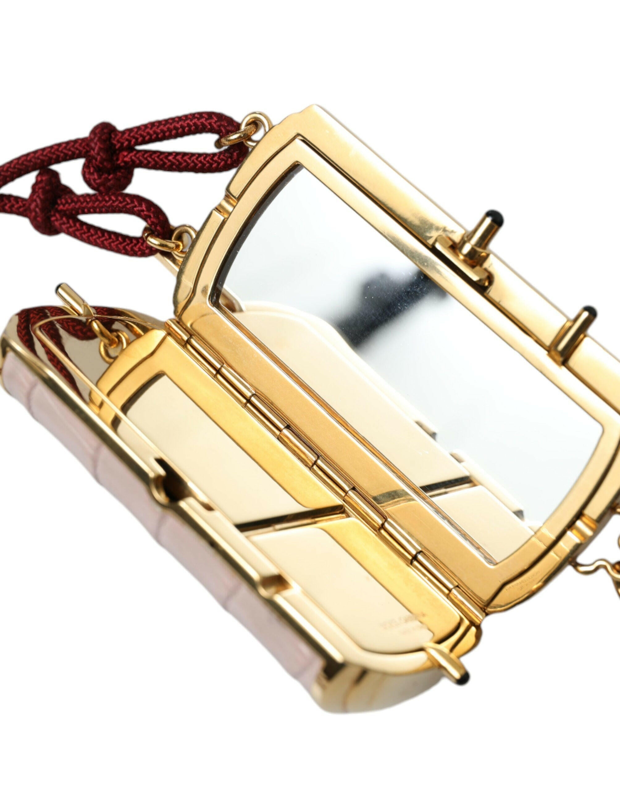 Dolce & Gabbana Pink Exotic Leather Mini Mirror Tassel Makeup Bag.