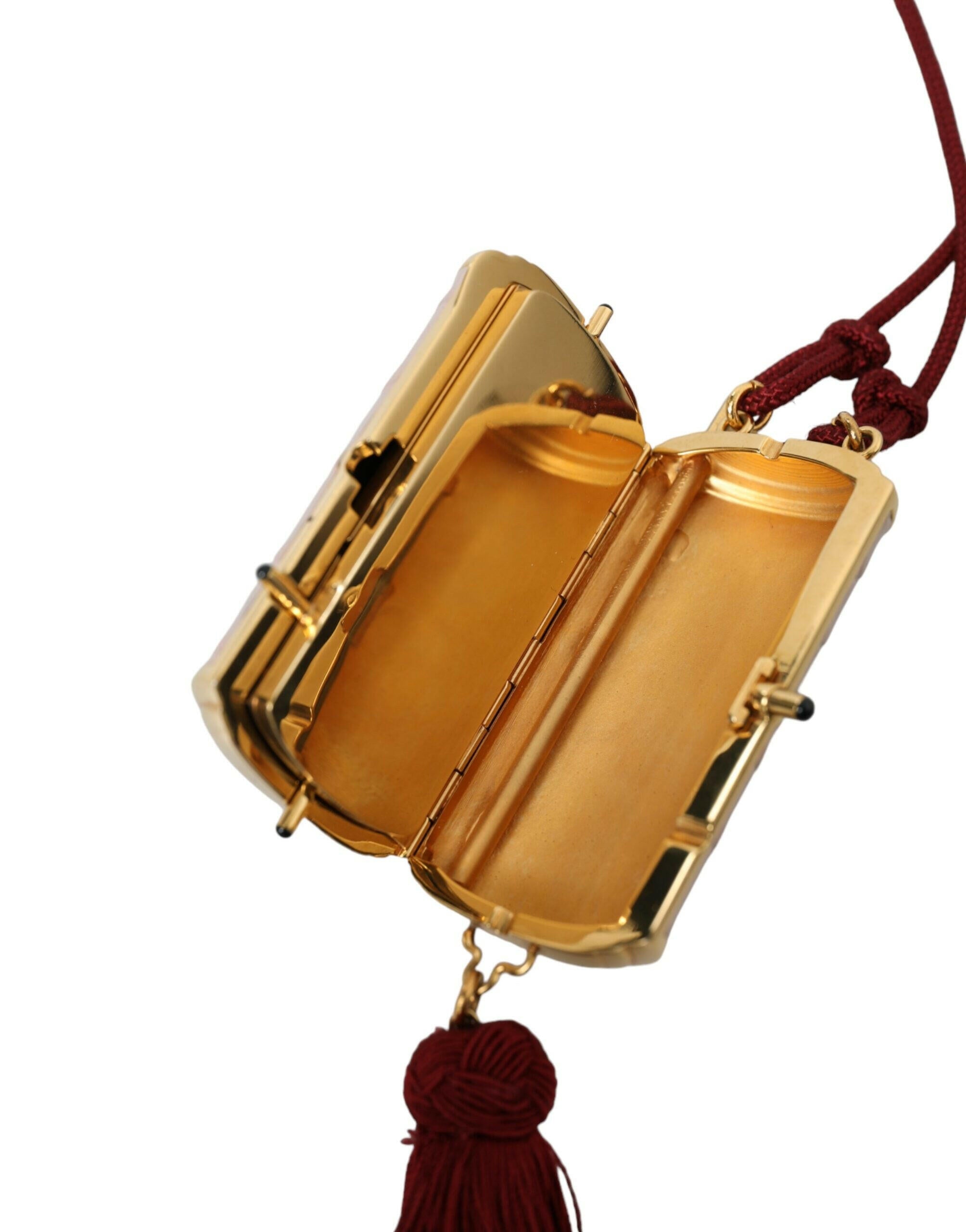 Dolce & Gabbana Pink Exotic Leather Mini Mirror Tassel Makeup Bag.