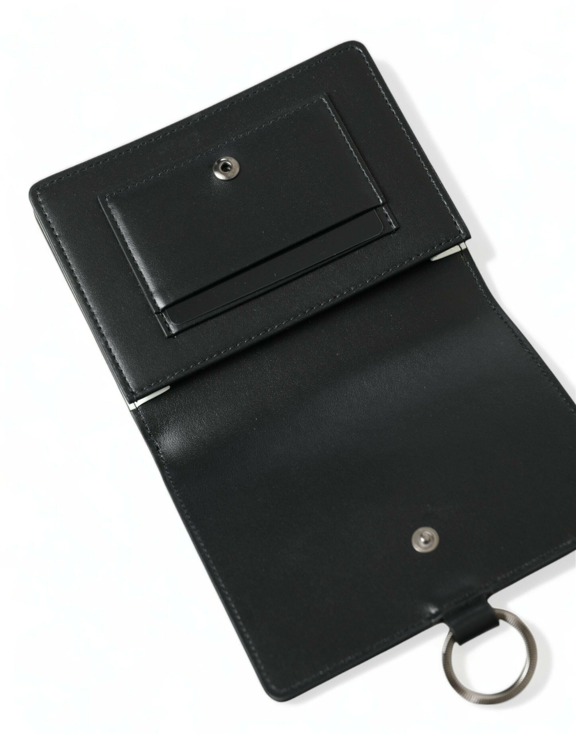 Dolce & Gabbana Black Leather Crystal Embellished Card Holder Wallet.