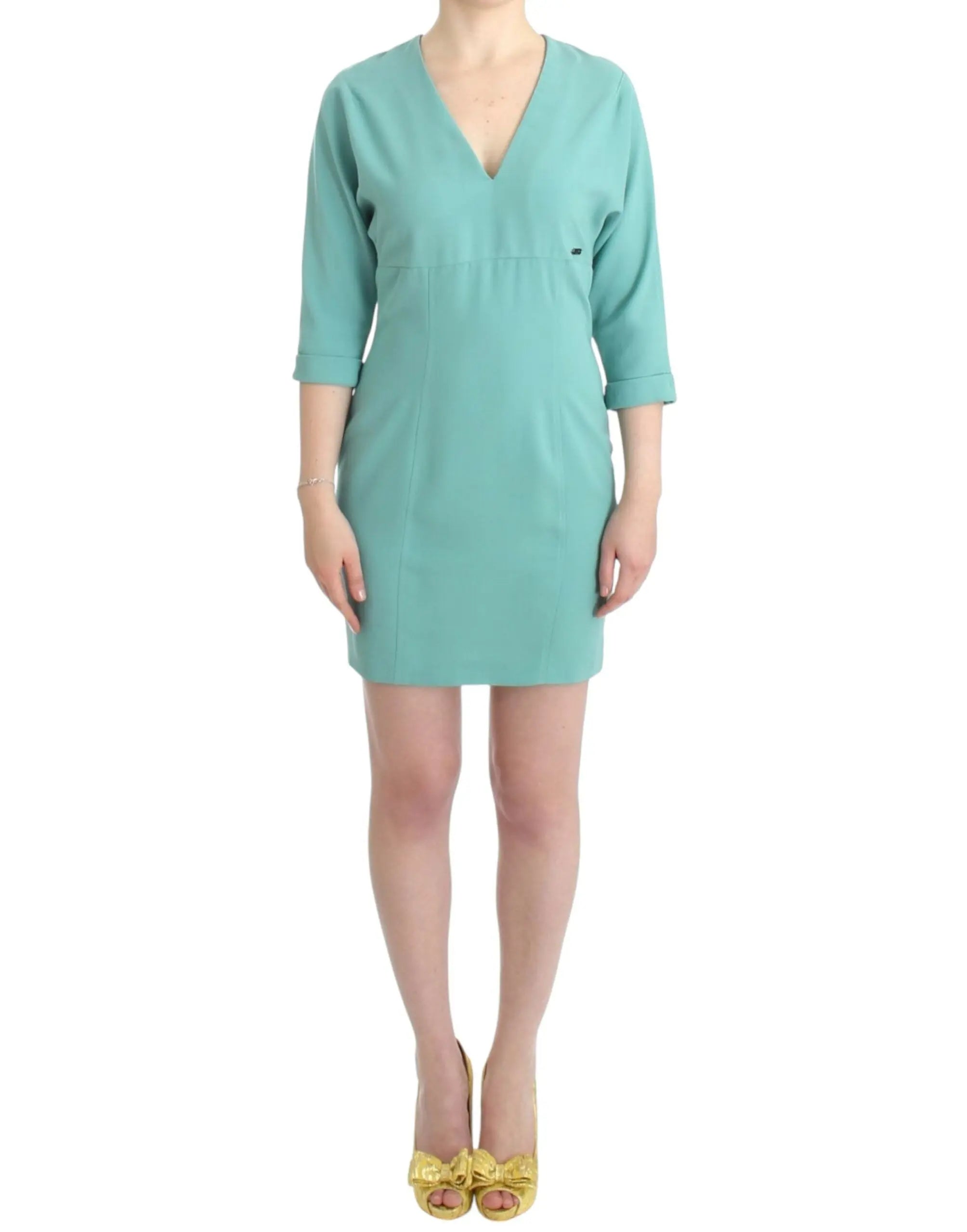 Costume National Elegant Green V-Neck Midi Dress Costume National