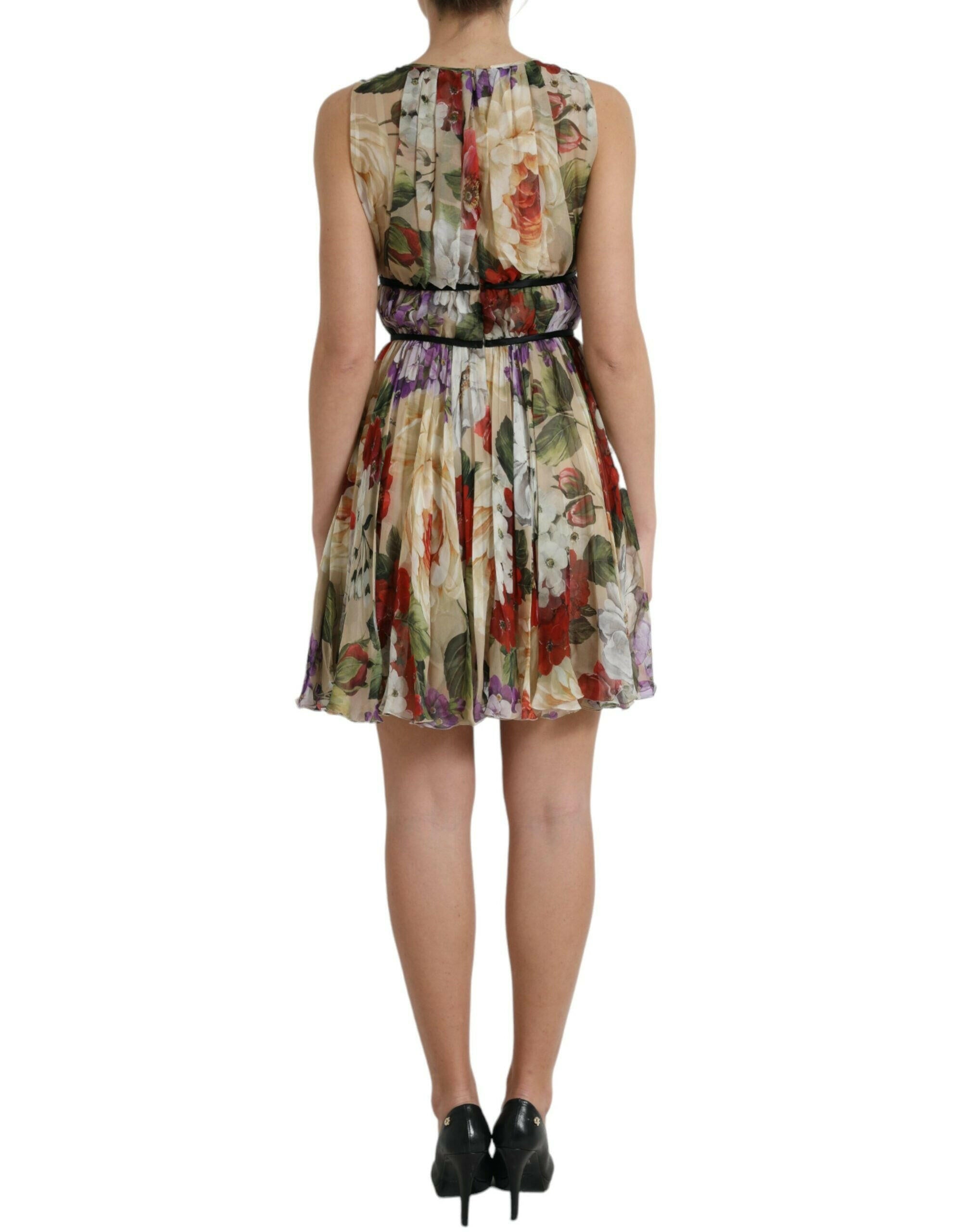 Dolce & Gabbana Beige Floral Sleeveless A-line Mini Dress.