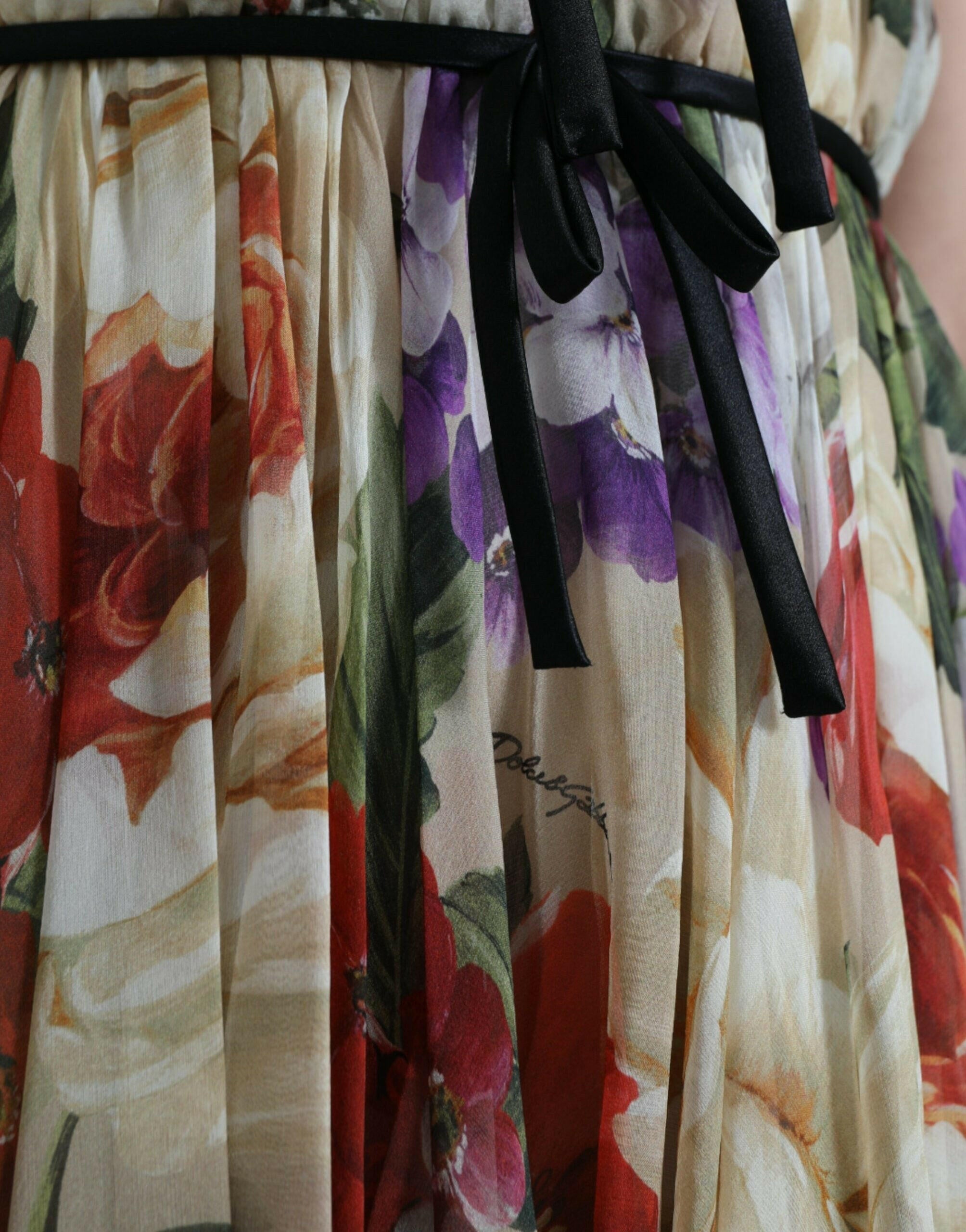 Dolce & Gabbana Beige Floral Sleeveless A-line Mini Dress.