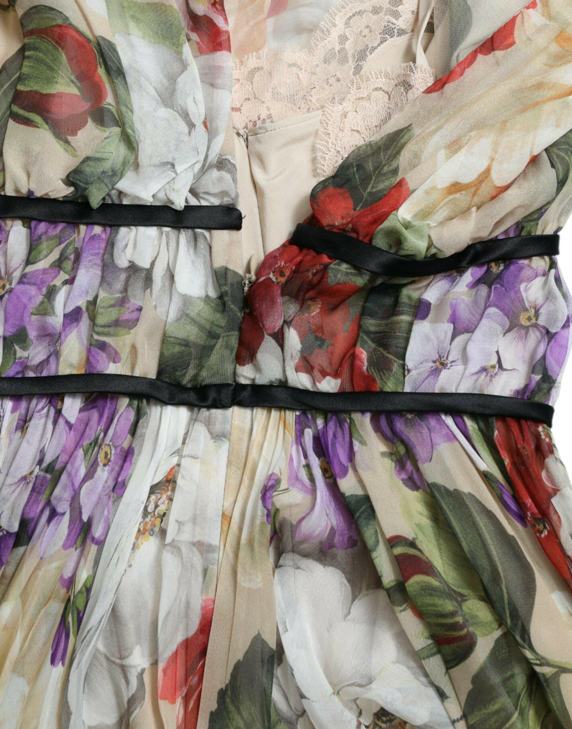 Dolce & Gabbana Beige Floral Sleeveless A-line Mini Dress.