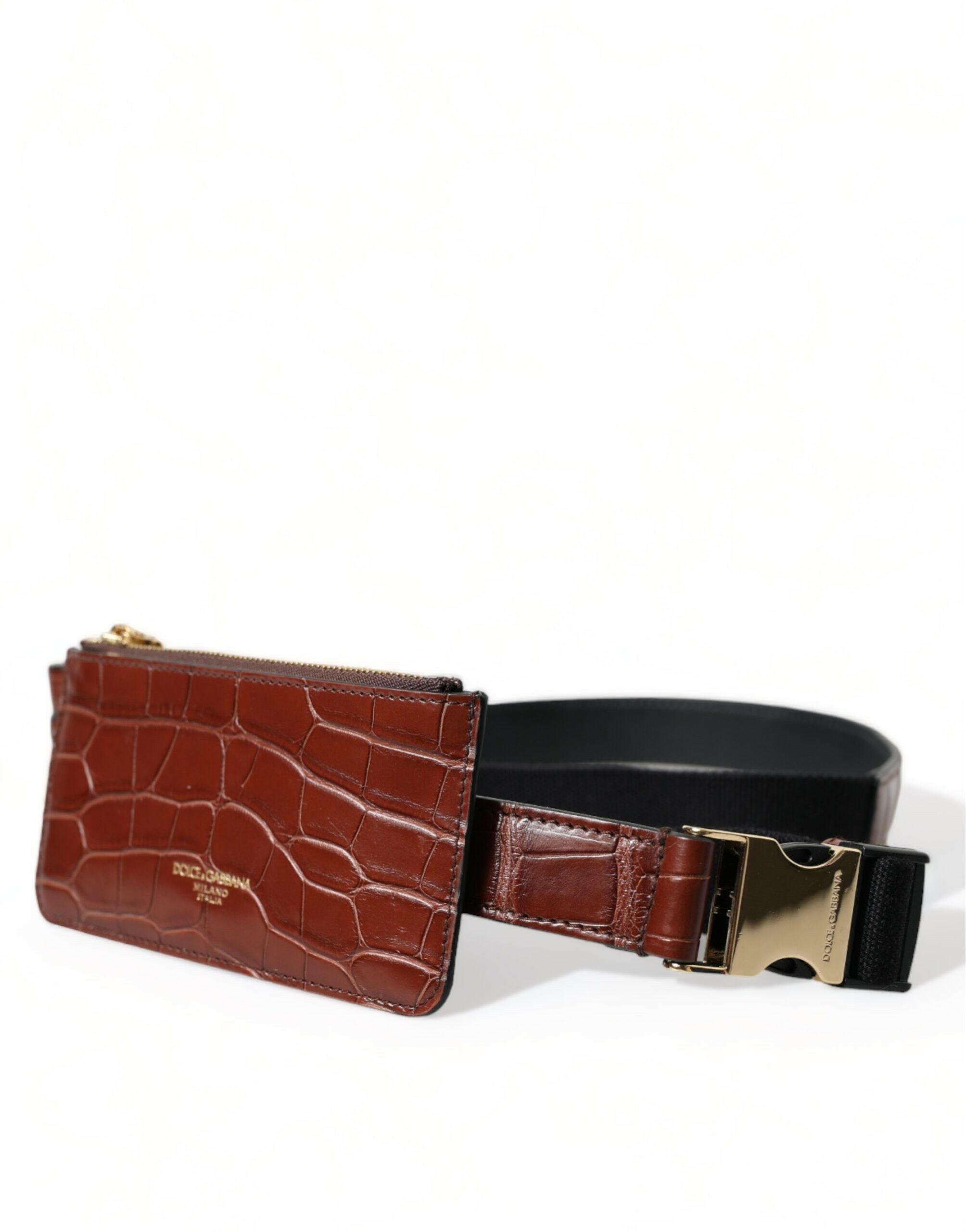 Dolce & Gabbana Brown Alligator Leather Airpods Case Coin Purse Wallet.