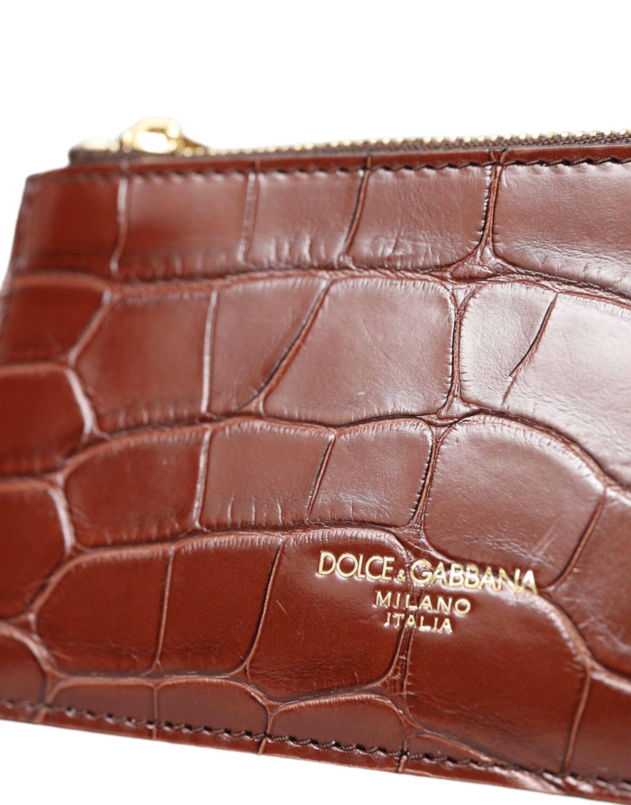 Dolce & Gabbana Brown Alligator Leather Airpods Case Coin Purse Wallet.