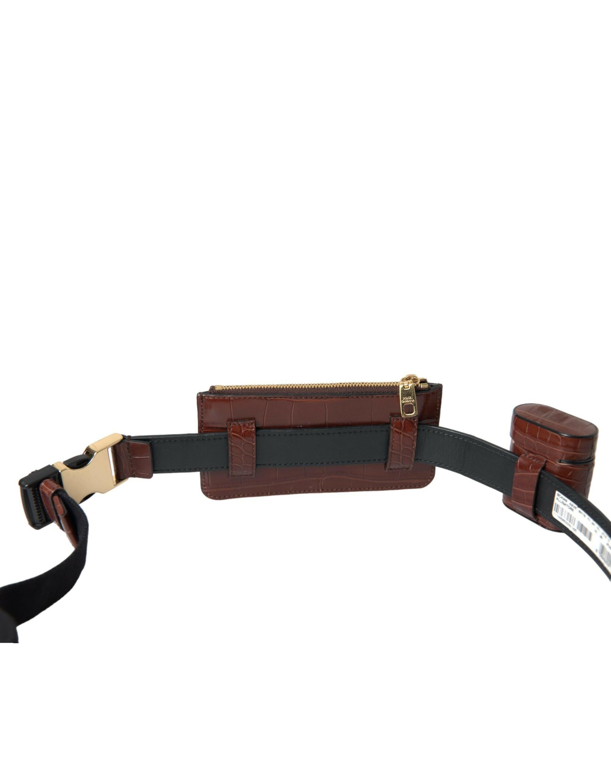 Dolce & Gabbana Brown Alligator Leather Airpods Case Coin Purse Wallet.